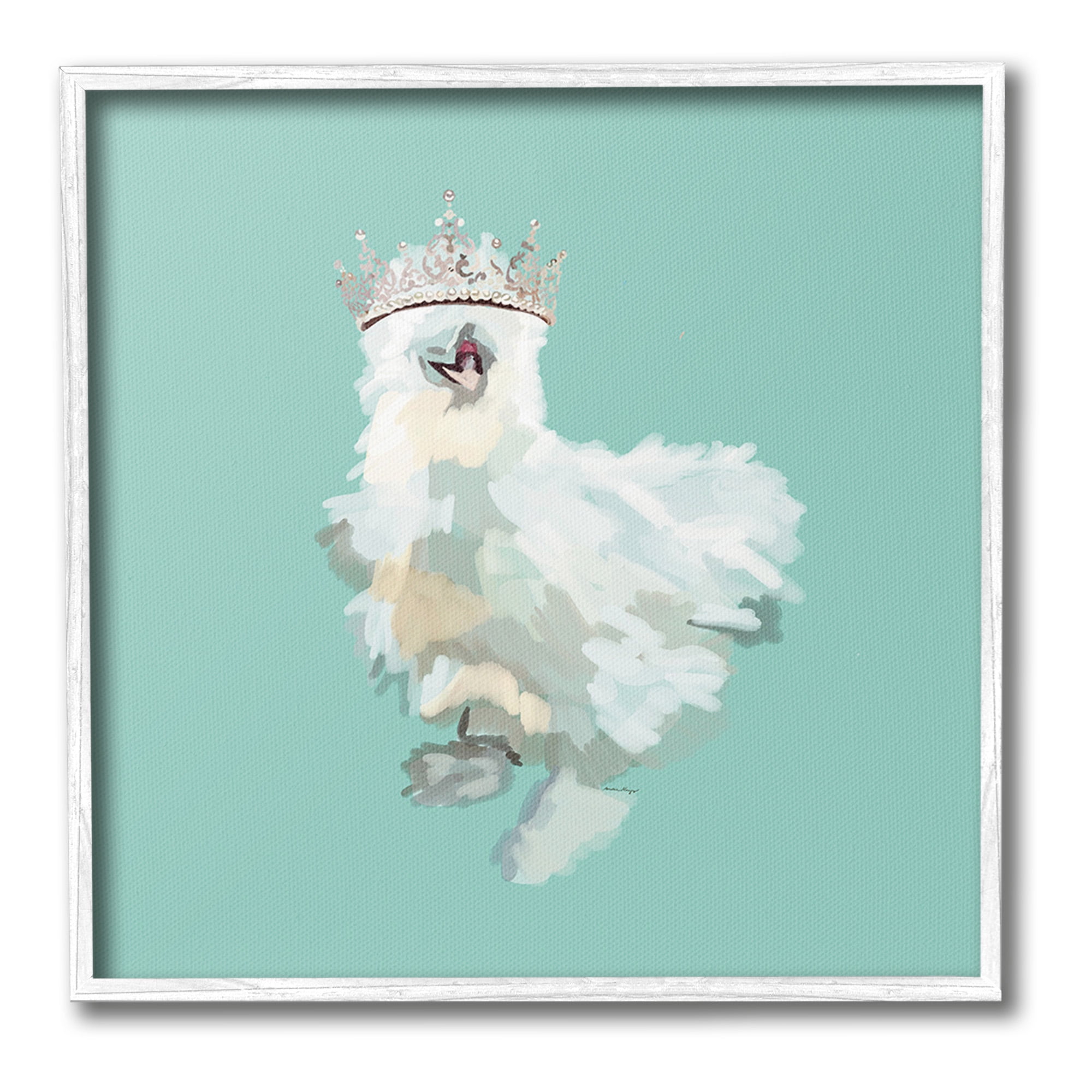 Stupell Industries Silkie Chicken in Crown Animals & Insects Painting White Framed Art Print Wall Art, 24 x 24