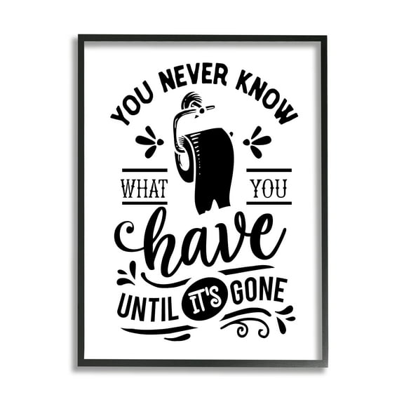Stupell Industries Silly Bathroom Humor Fancy Typography Toilet Paper Graphic Art Black Framed Art Print Wall Art, Design by Lettered and Lined