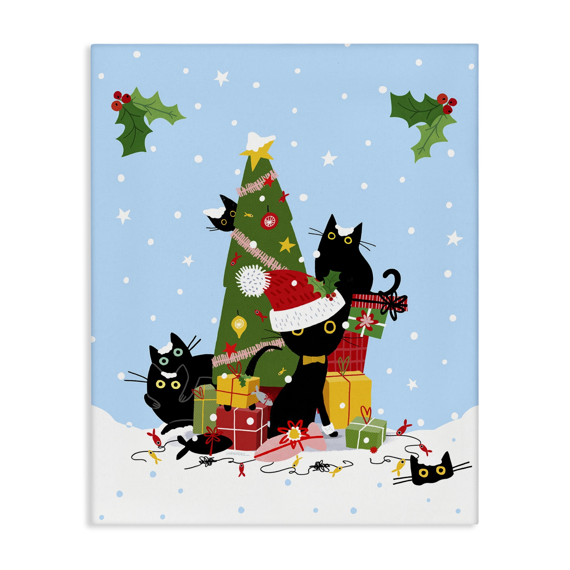 Stupell Industries Silly Cats in Christmas Tree Holiday Painting Gallery Wrapped Canvas Art Prints Wall Art, 30 x 40
