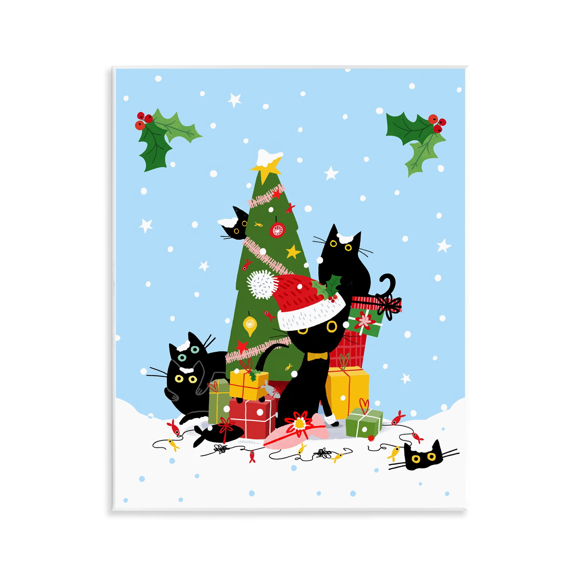 Stupell Industries Silly Cats in Christmas Tree Holiday Painting Unframed Art Prints Wall Art, 11 x 14