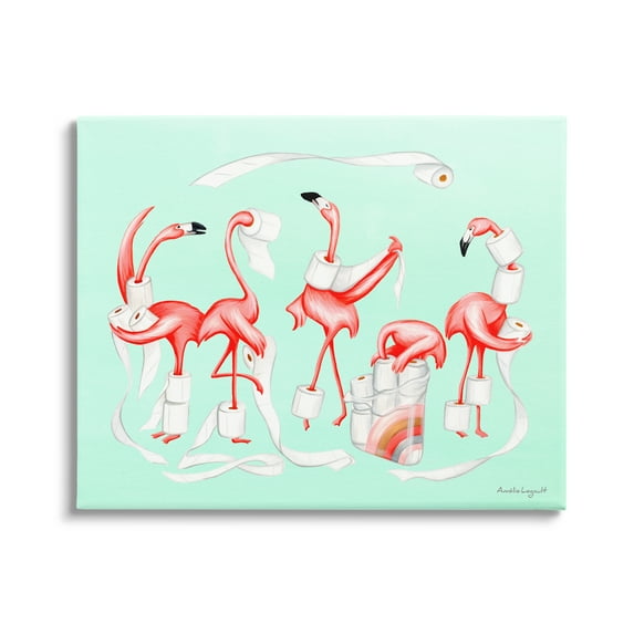 Stupell Industries Silly Flamingos Toilet Paper Rolls Bathroom Illustration Graphic Art Gallery Wrapped Canvas Print Wall Art, Design by Amelie Legault