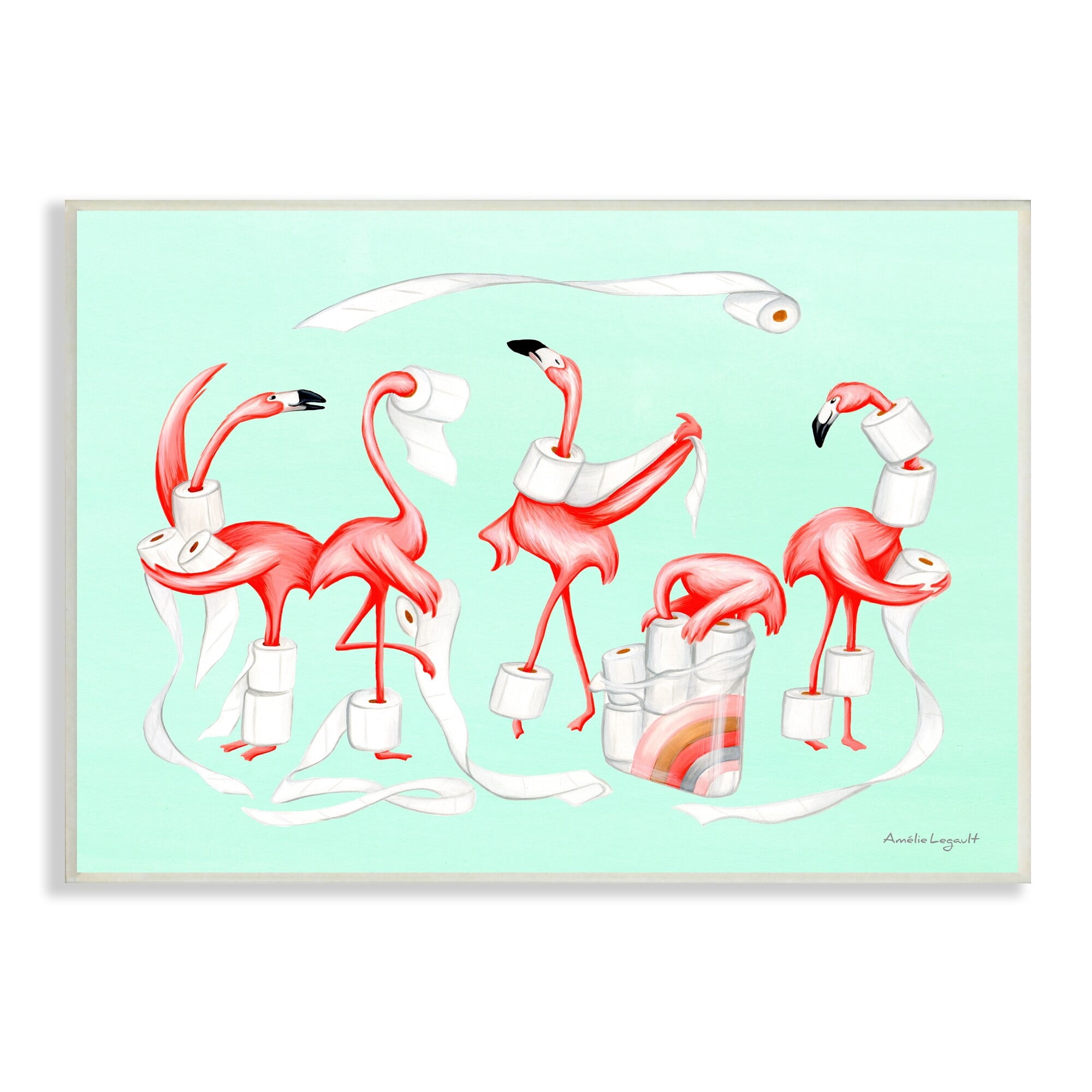Stupell Industries Silly Flamingos Toilet Paper Rolls Bathroom Illustration Graphic Art Unframed Art Print Wall Art, Design by Amelie Legault