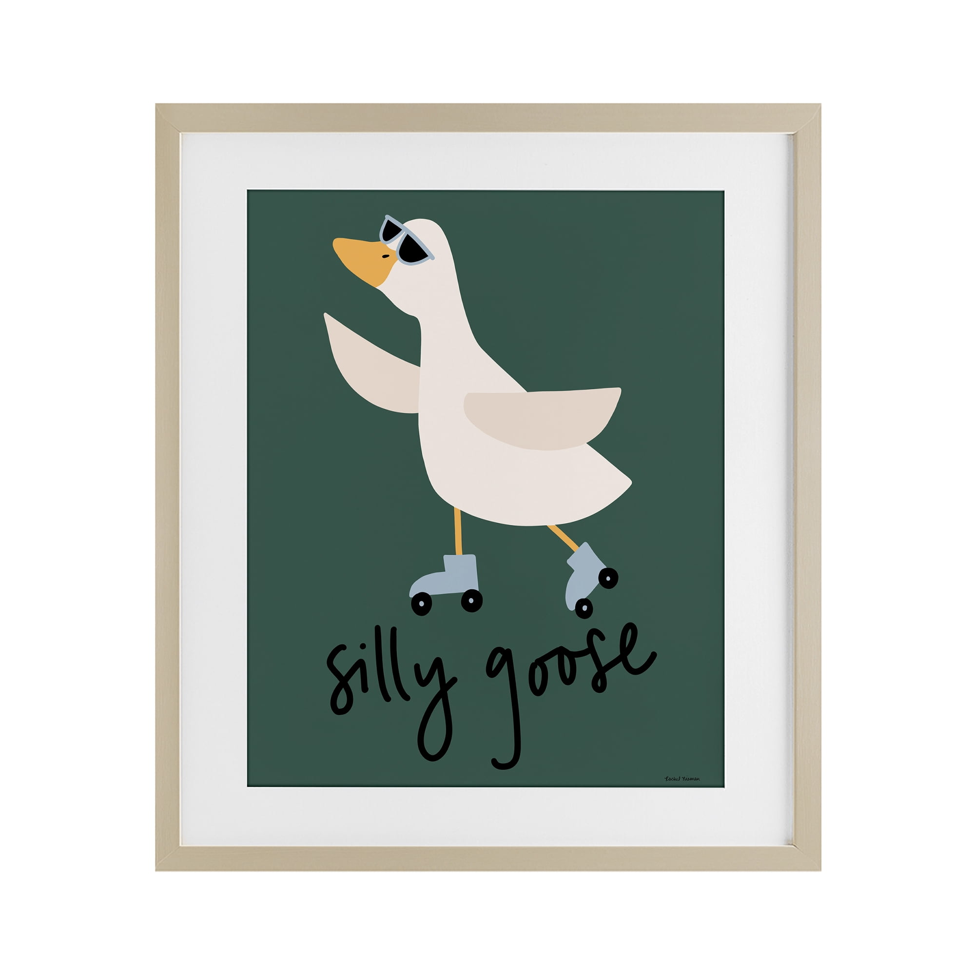 Stupell Industries Silly Goose on Skates Birch Framed Print Under Glass, design by Rachel Nieman