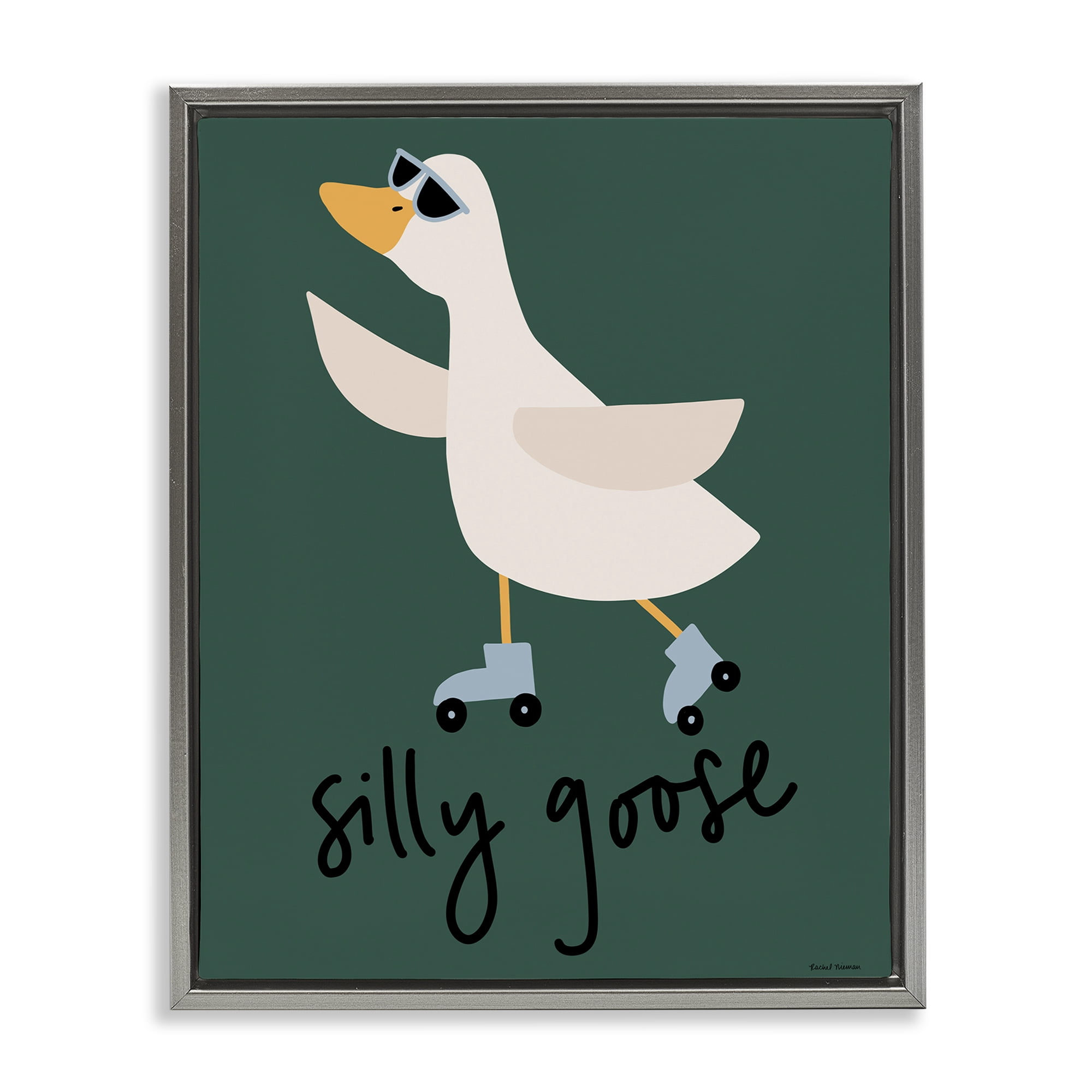 Stupell Industries Silly Goose on Skates Gray Framed Floater Canvas Wall Art, design by Rachel Nieman