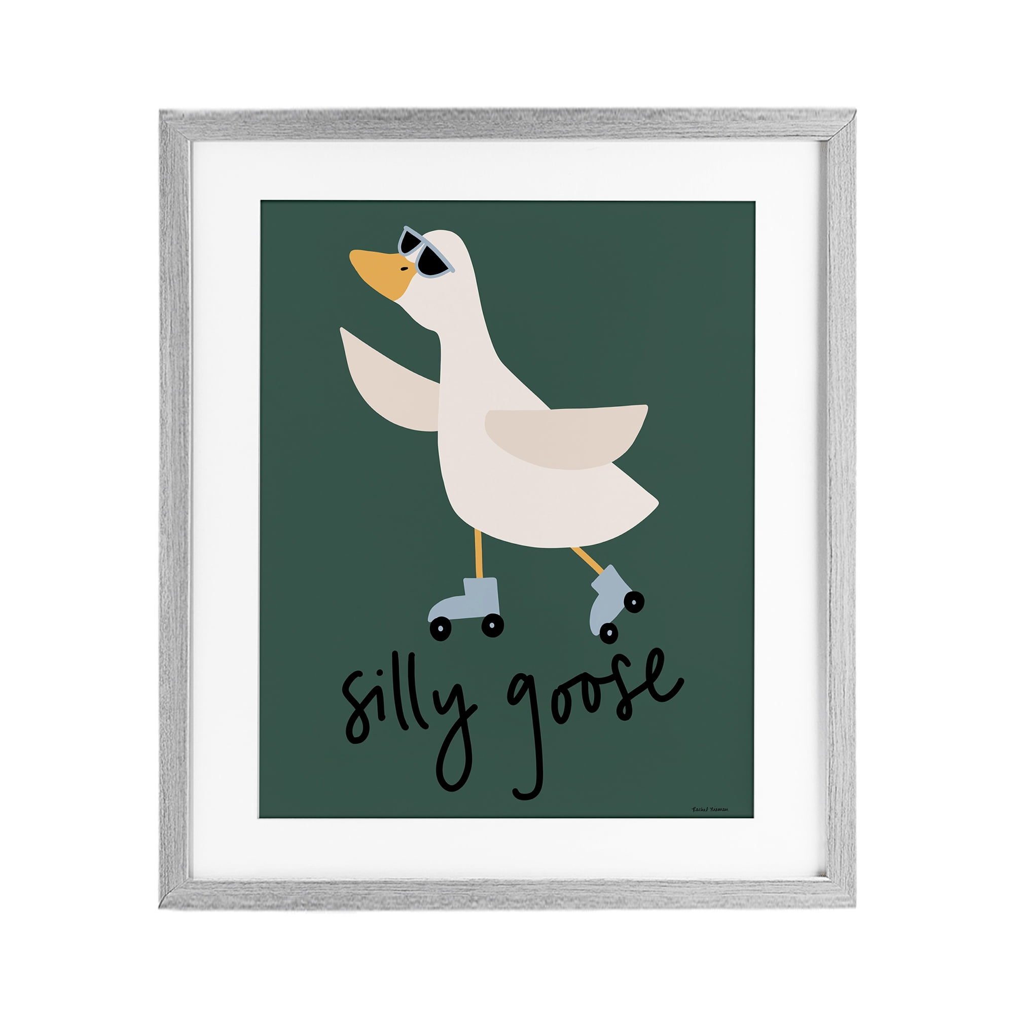 Stupell Industries Silly Goose on Skates Gray Framed Print Under Glass, design by Rachel Nieman