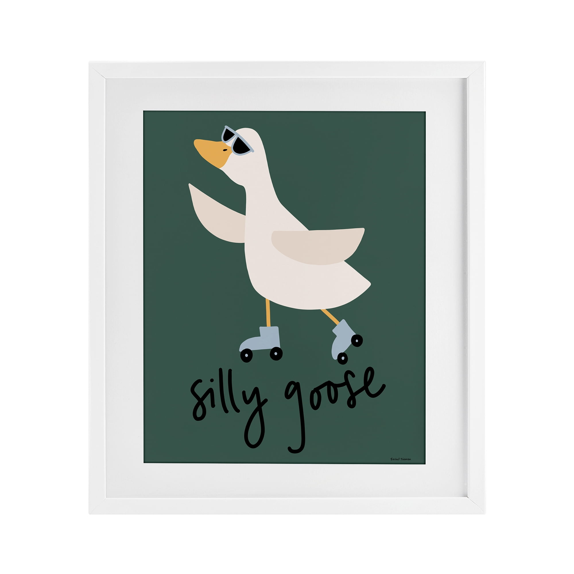 Stupell Industries Silly Goose on Skates White Framed Print Under Glass, design by Rachel Nieman