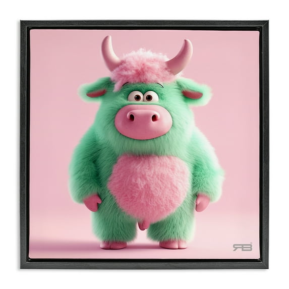 Stupell Industries Silly Green Cow Animals Painting Black Floater Framed Canvas Art Print Wall Art, 18 x 18