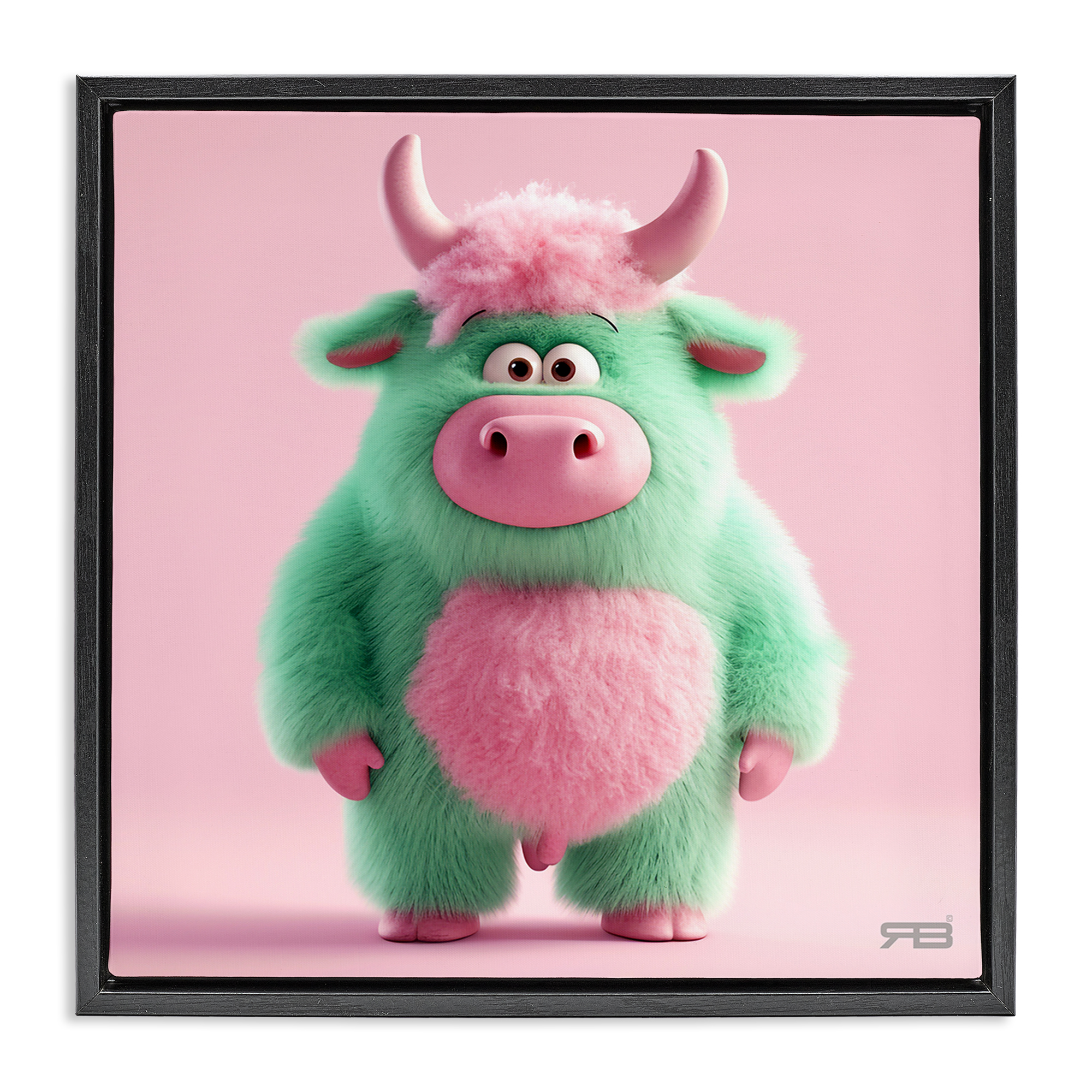 Stupell Industries Silly Green Cow Animals Painting Black Floater Framed Canvas Art Print Wall Art, 25 x 25
