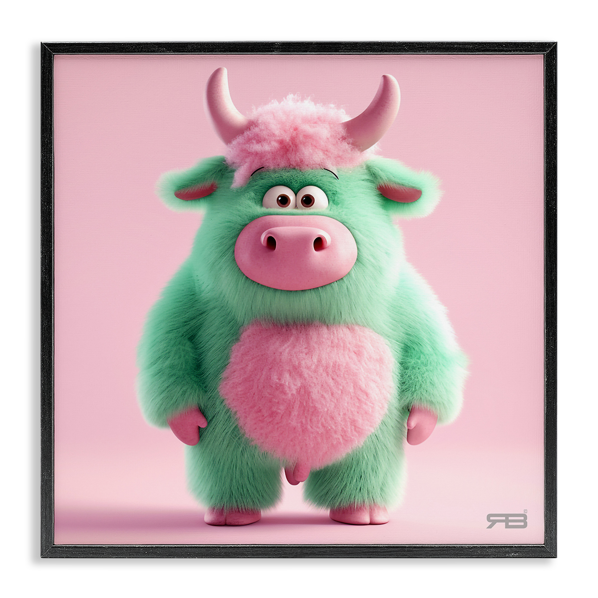 Stupell Industries Silly Green Cow Animals Painting Black Framed Art Print Wall Art, 17 x 17