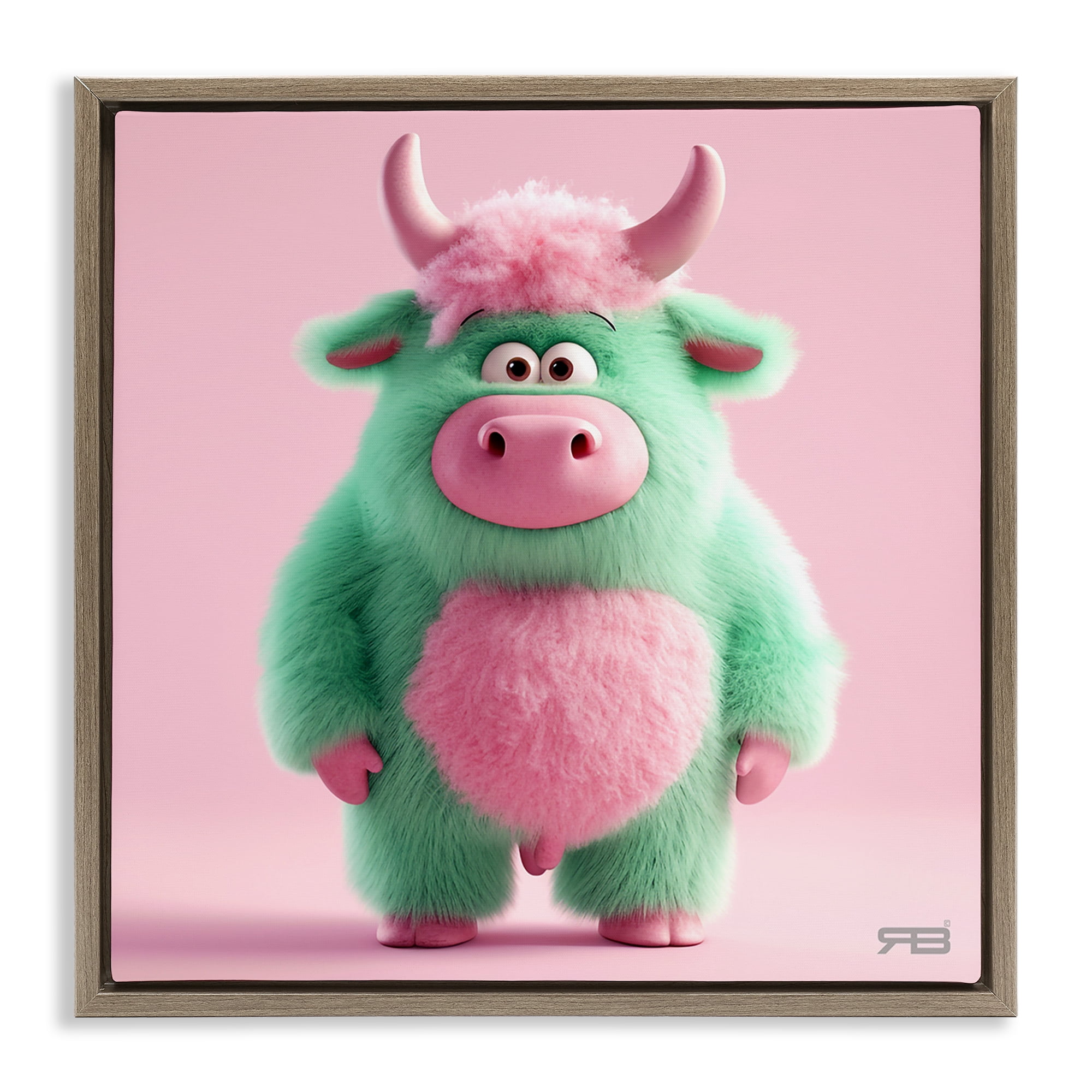 Stupell Industries Silly Green Cow Animals Painting Brown Floater Framed Canvas Art Print Wall Art, 18 x 18