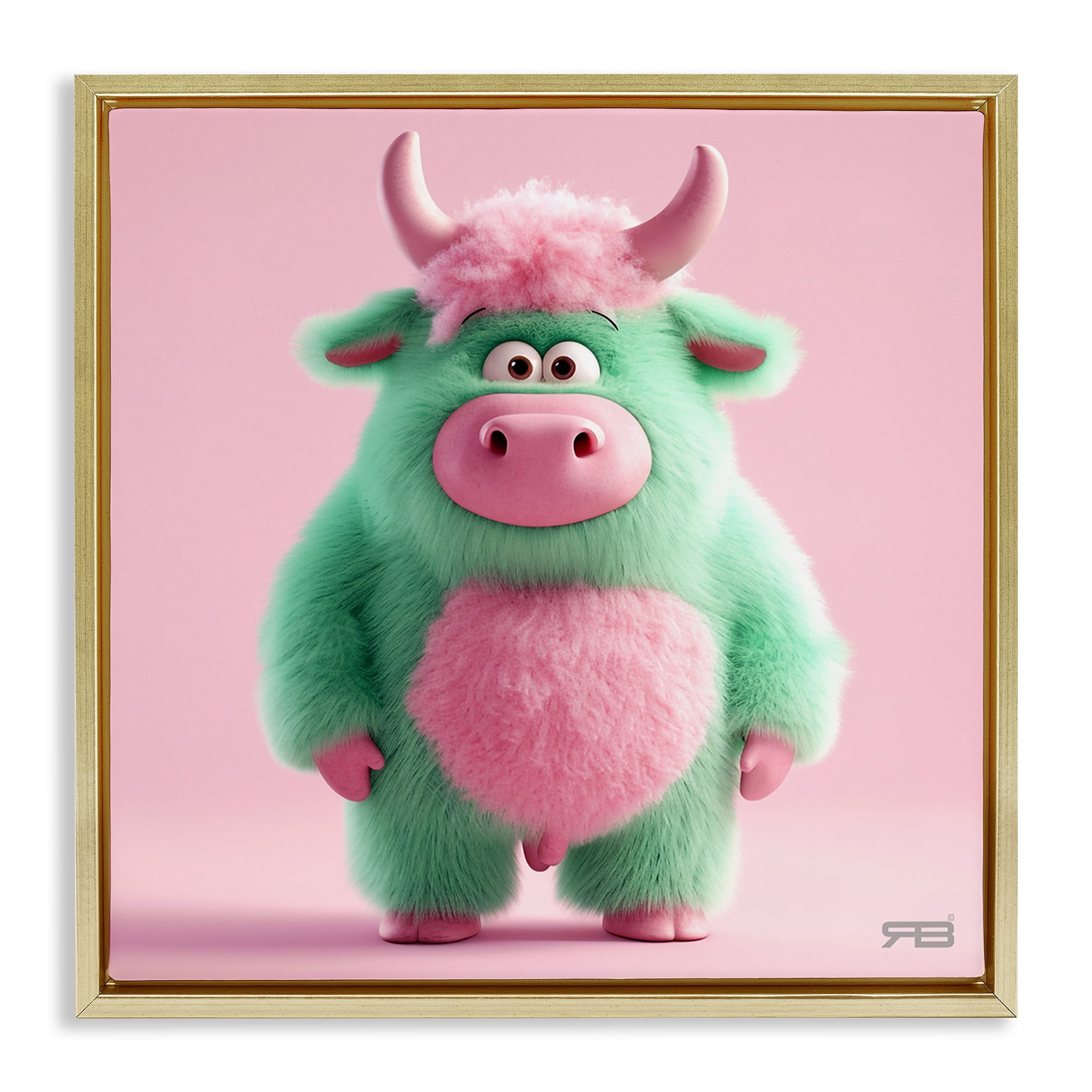 Stupell Industries Silly Green Cow Animals Painting Gold Floater Framed Canvas Art Print Wall Art, 18 x 18