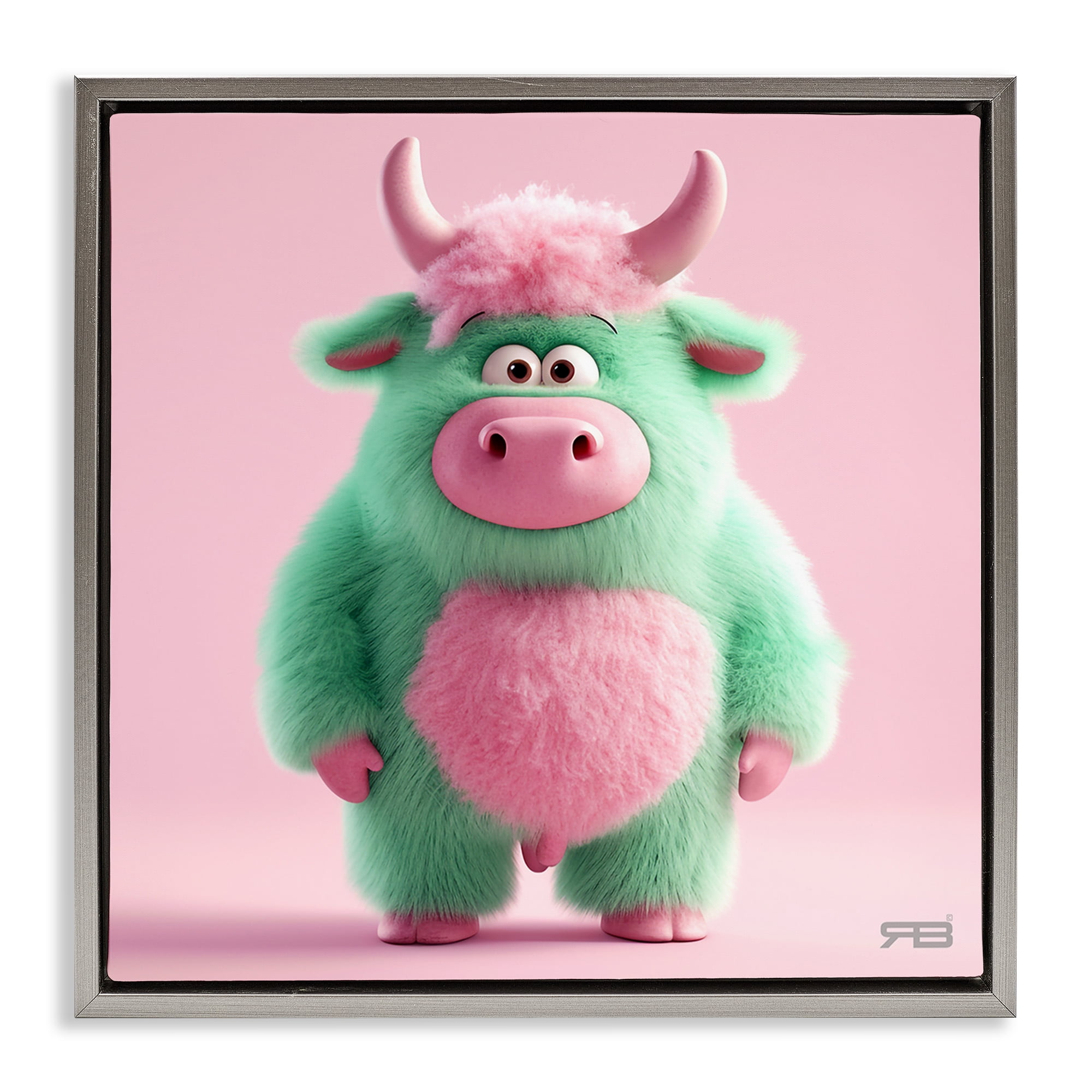 Stupell Industries Silly Green Cow Animals Painting Gray Floater Framed Canvas Art Print Wall Art, 18 x 18
