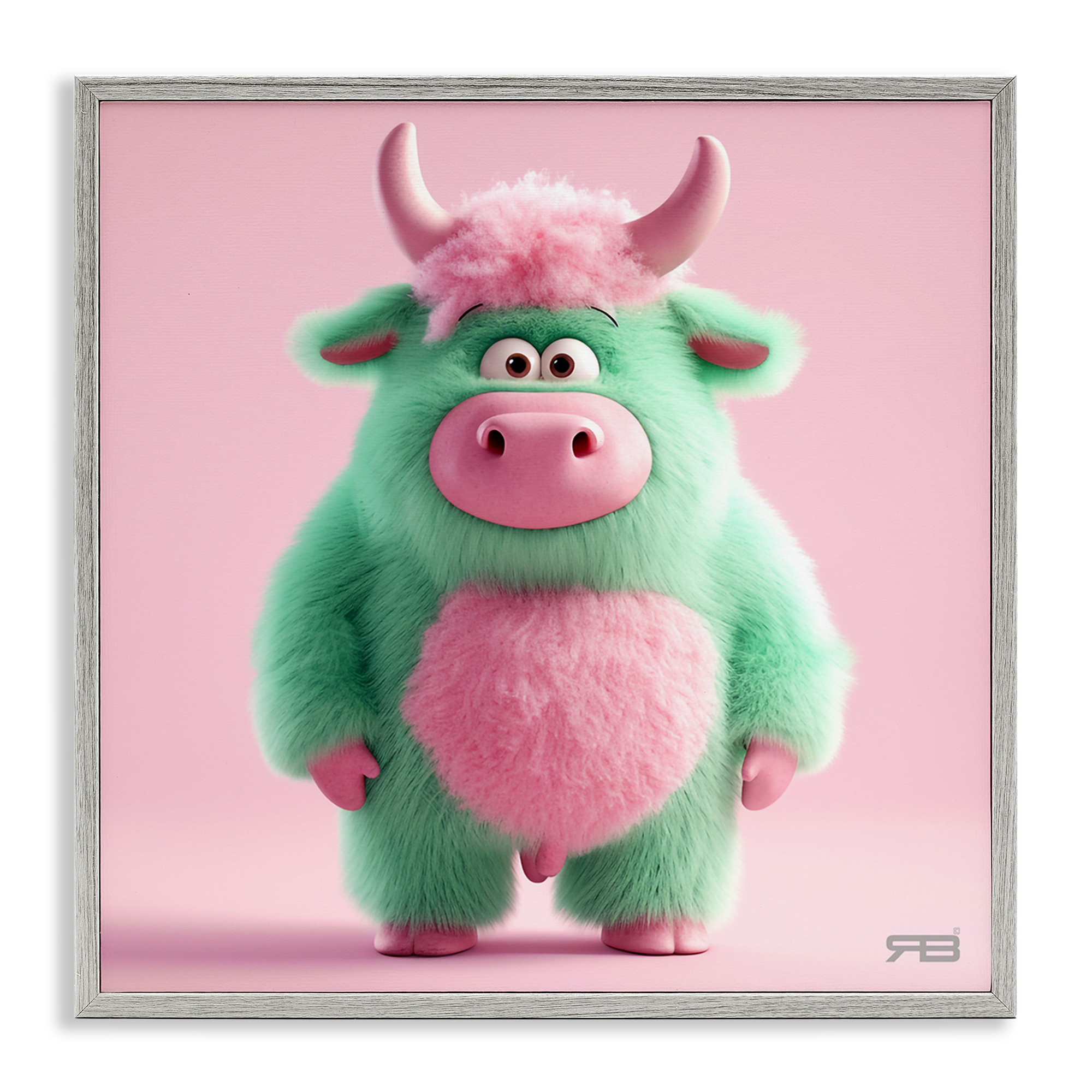 Stupell Industries Silly Green Cow Animals Painting Gray Framed Art Print Wall Art, 12 x 12