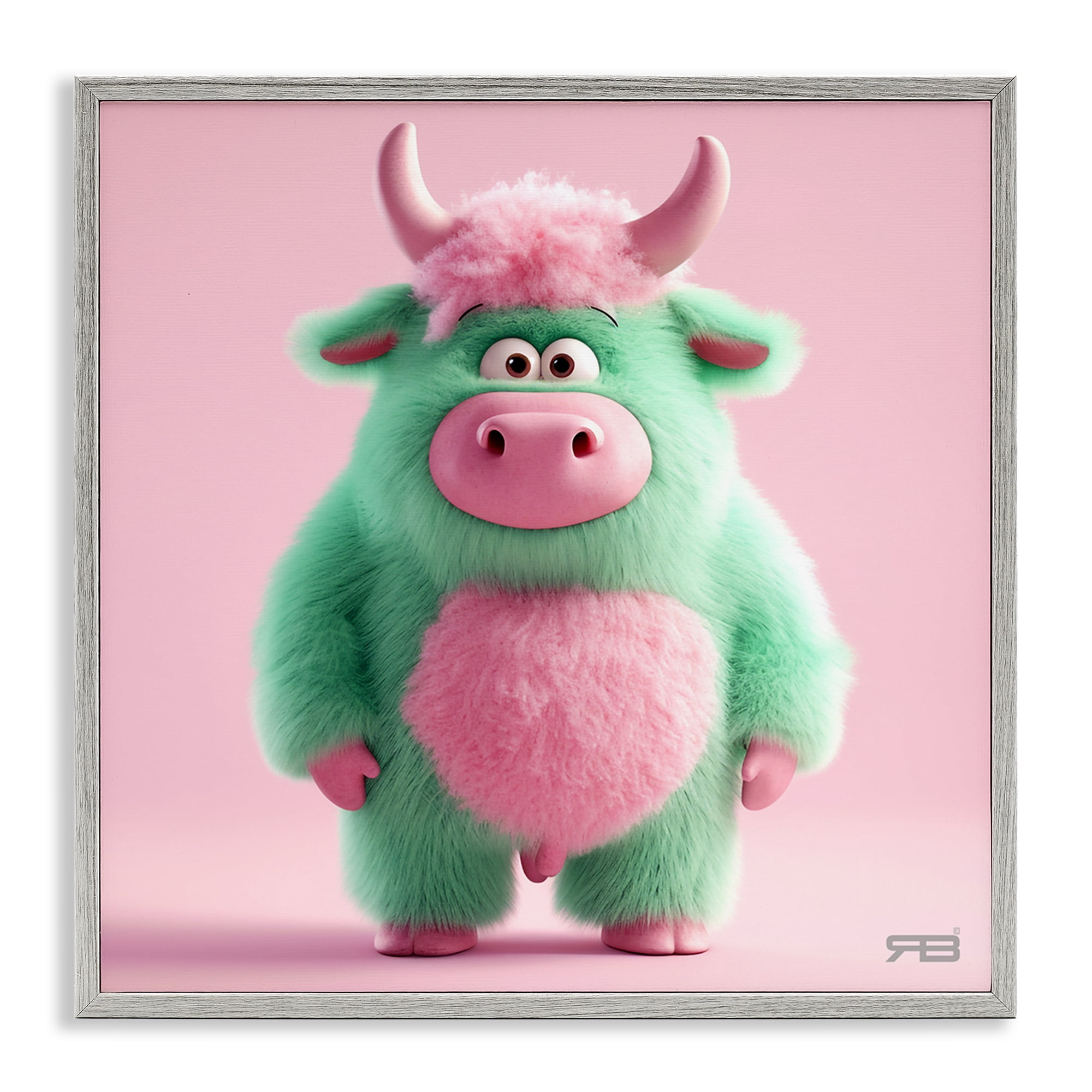 Stupell Industries Silly Green Cow Animals Painting Gray Framed Art Print Wall Art, 17 x 17