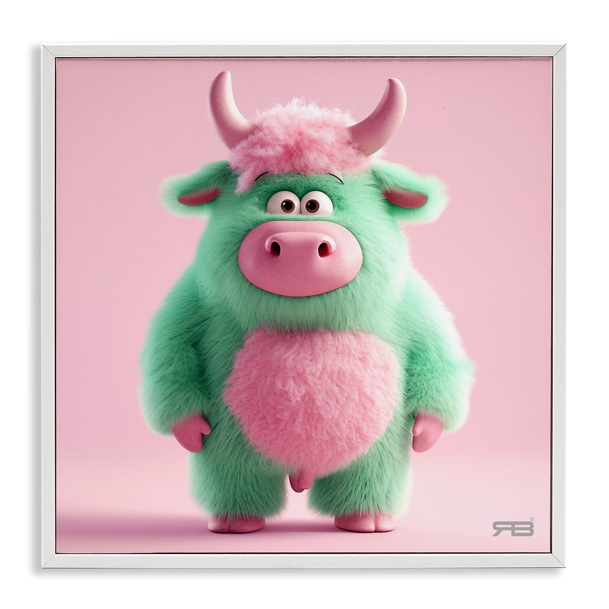 Stupell Industries Silly Green Cow Animals Painting White Framed Art Print Wall Art, 12 x 12