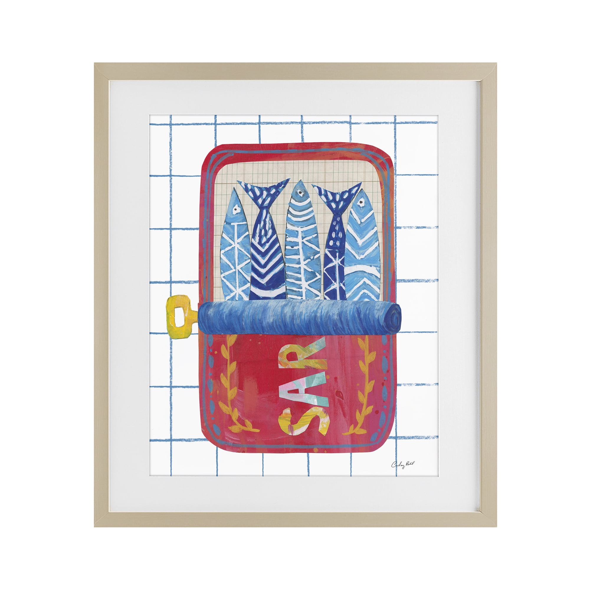 Stupell Industries Silly Sardines Red Tin Birch Framed Print Under Glass, design by Courtney Prahl