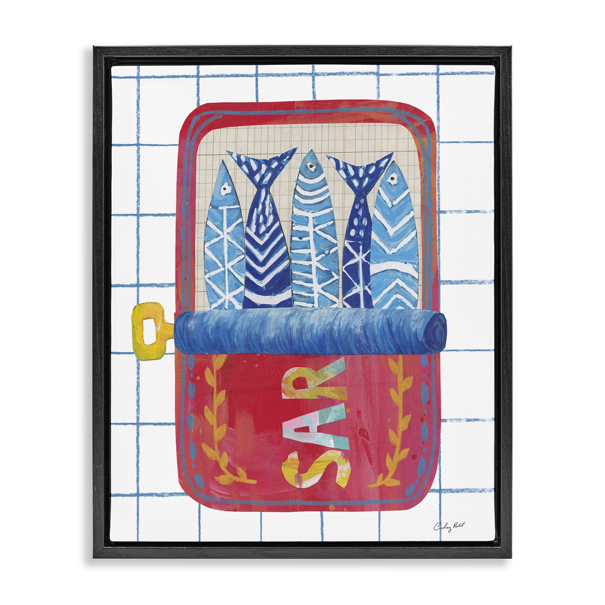 Stupell Industries Silly Sardines Red Tin Black Framed Floater Canvas Wall Art, design by Courtney Prahl