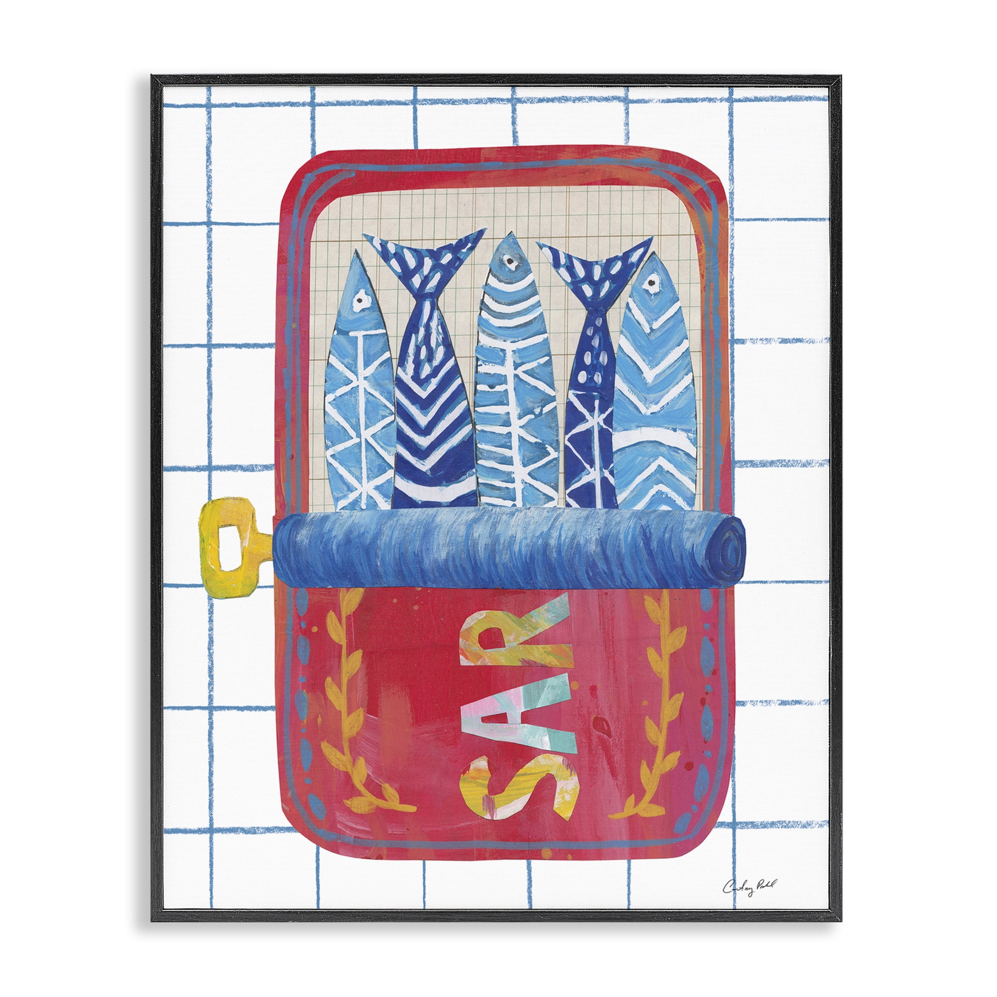 Stupell Industries Silly Sardines Red Tin Black Framed Giclee Art, design by Courtney Prahl