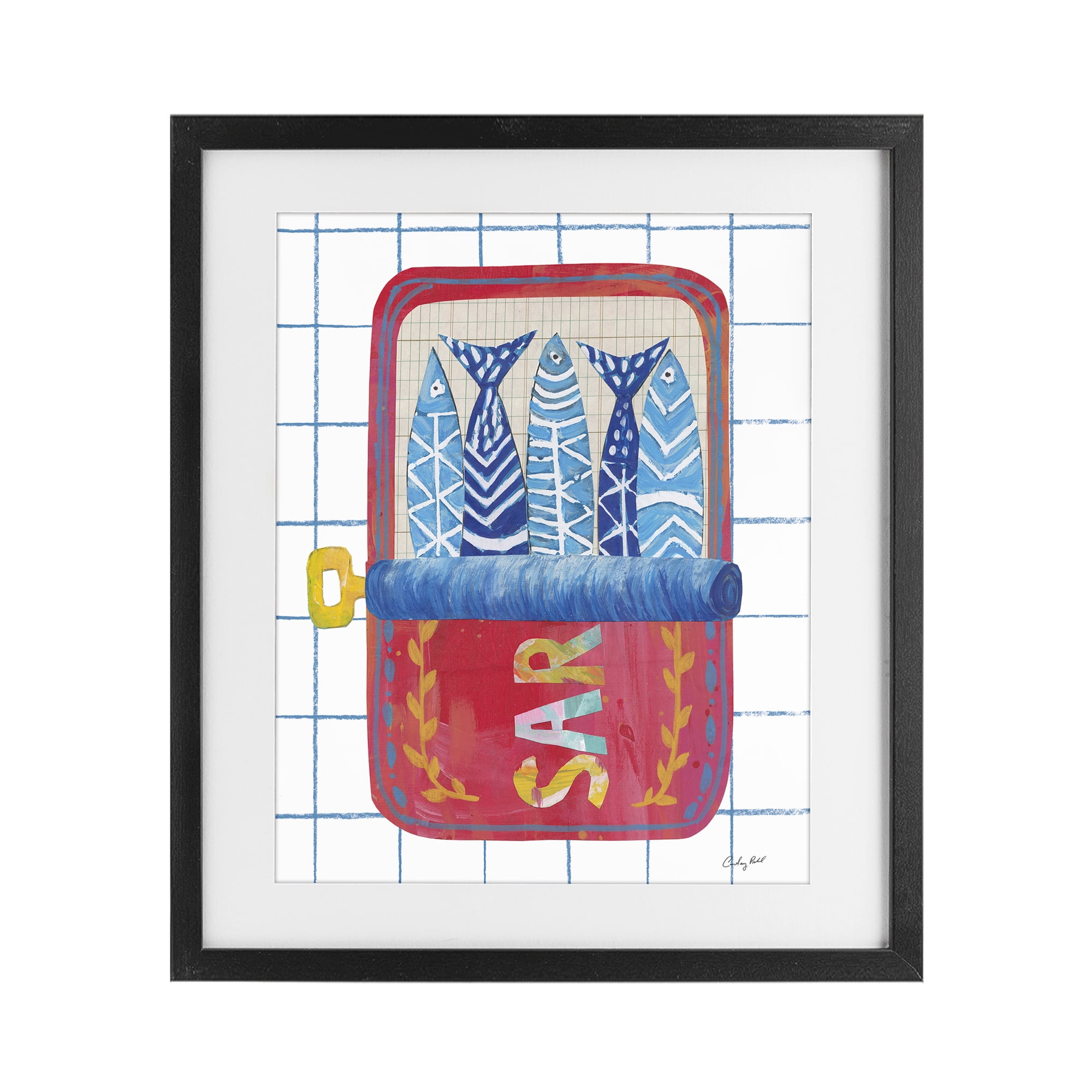 Stupell Industries Silly Sardines Red Tin Black Framed Print Under Glass, design by Courtney Prahl