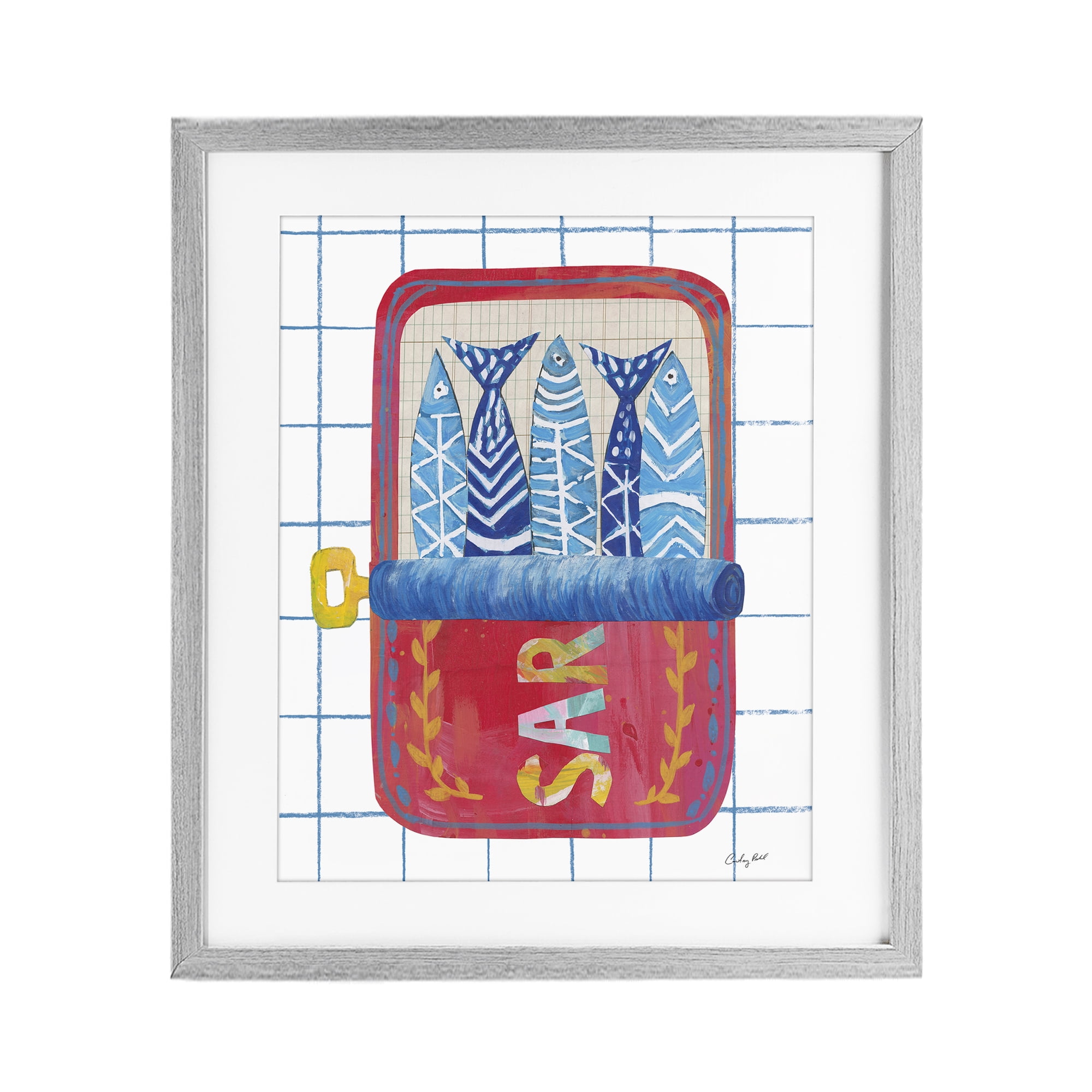 Stupell Industries Silly Sardines Red Tin Gray Framed Print Under Glass, design by Courtney Prahl