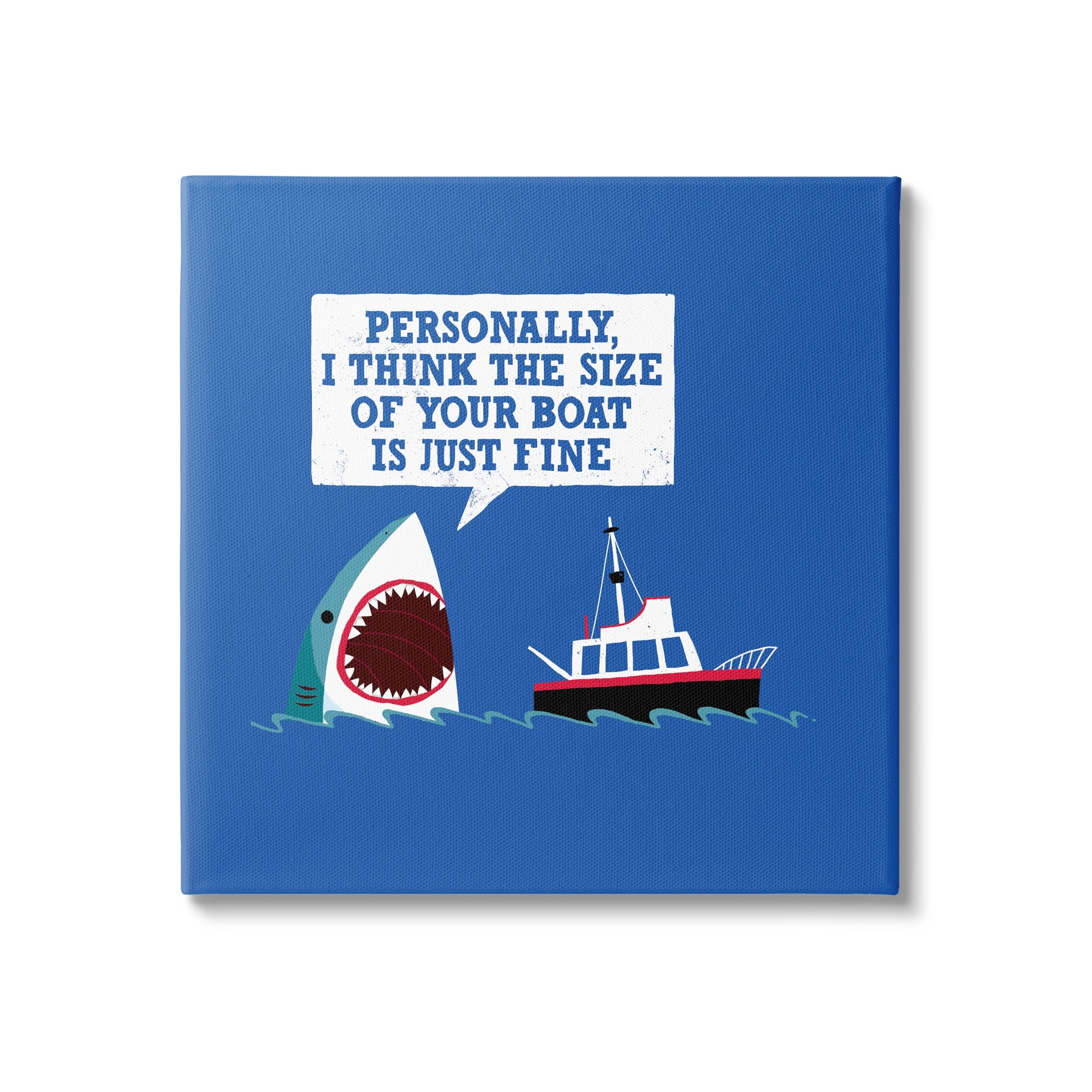 Stupell Industries Silly Shark Eating Boat Ship Blue Ocean Waves Canvas Wall Art, 24 x 24, Design by Michael Buxton