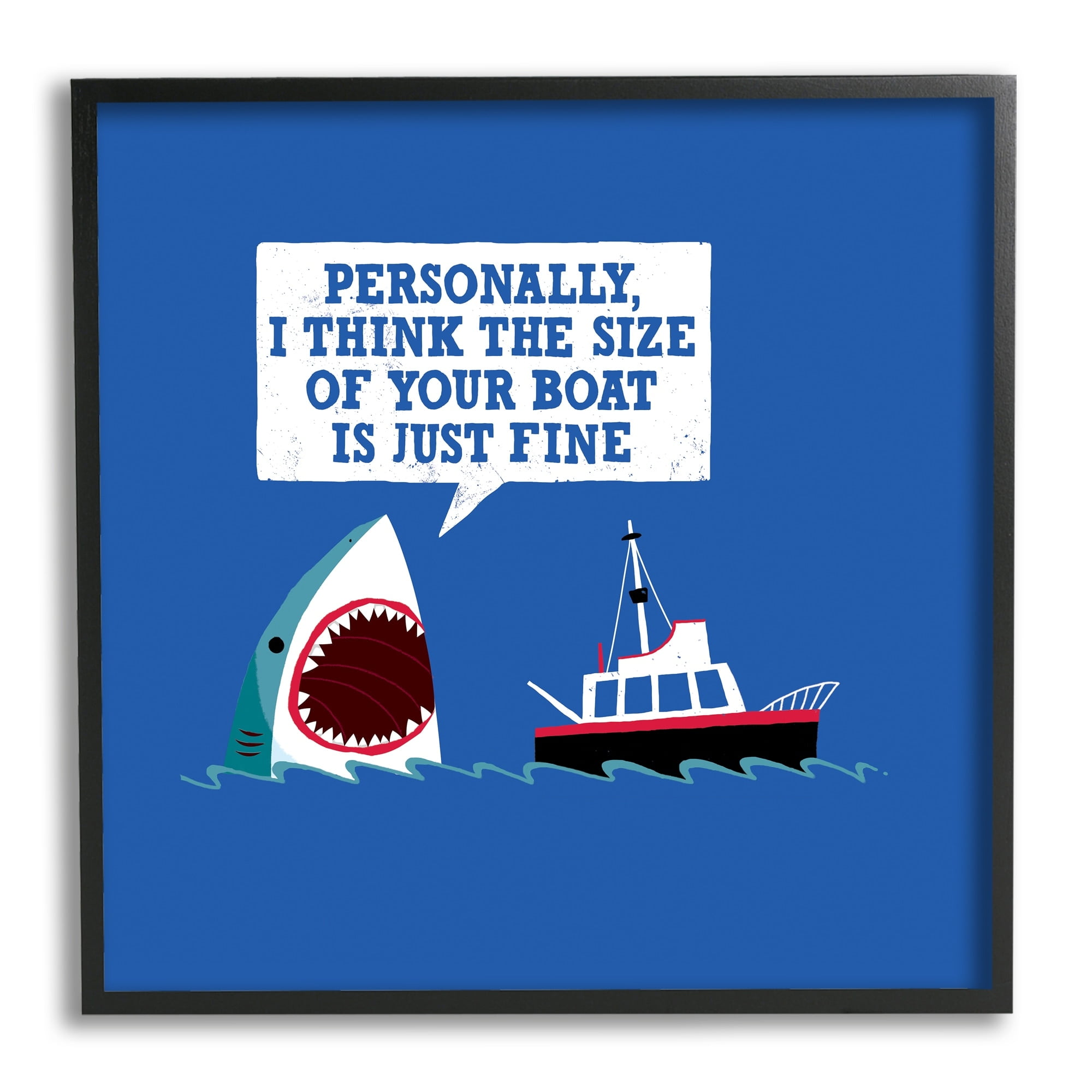 Stupell Industries Silly Shark Eating Boat Ship Blue Ocean Waves Framed Wall Art, 12 x 12, Design by Michael Buxton