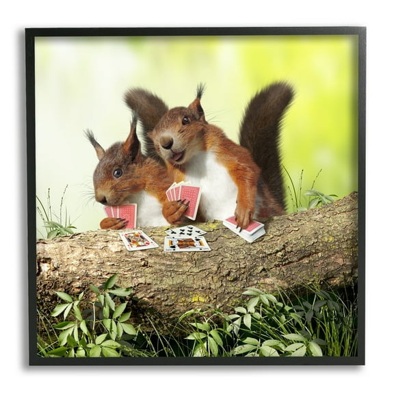 Stupell Industries Silly Squirrels Playing Card Games Tree Branch Photograph Black Framed Art Print Wall Art, Design by Chiara