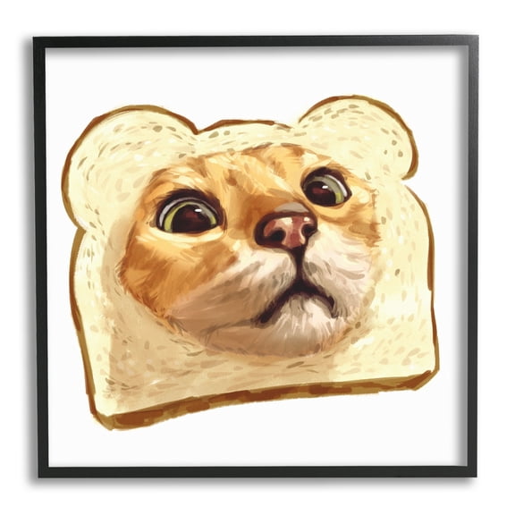 Stupell Industries Silly Tabby Cat Face Head Inside Toast Bread Painting Black Framed Art Print Wall Art, Design by Ziwei Li