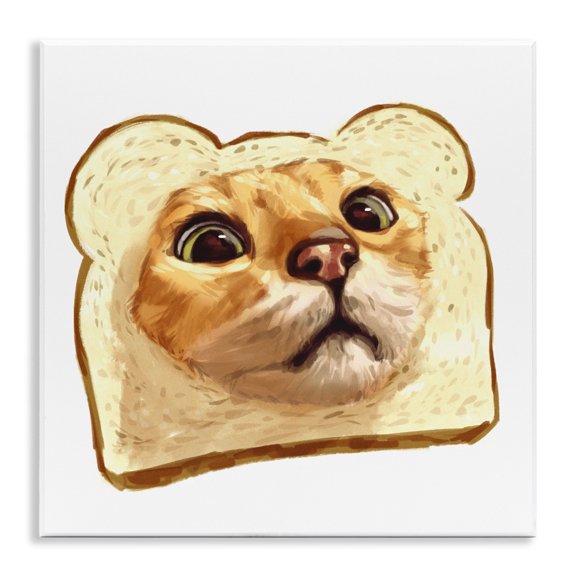 Stupell Industries Cottage Silly Tabby Cat Face Head Inside Toast Bread Wall Plaque Art, 12 x 12, by Ziwei Li