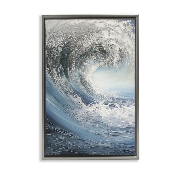 Stupell Industries Silver Crest of Sea Wave Landscape & Nature Painting Gray Floater Framed Canvas Art Print Wall Art, 21 x 31