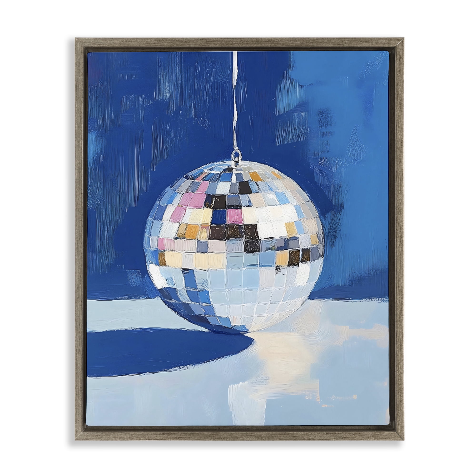 Stupell Industries Silver Dance Disco Ball Brown Framed Floater Canvas Wall Art, design by The Prints Vibe