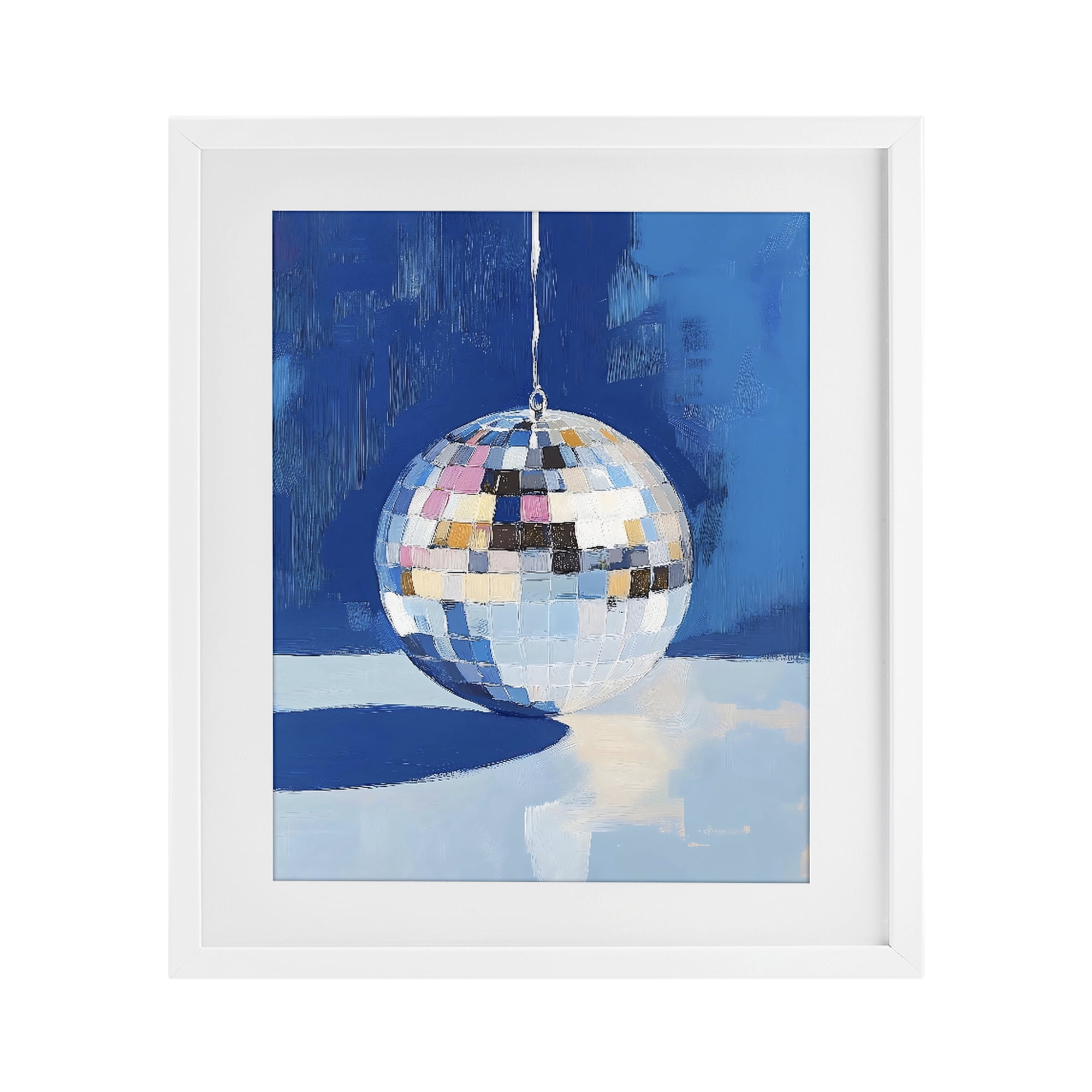 Stupell Industries Silver Dance Disco Ball White Framed Print Under Glass, design by The Prints Vibe