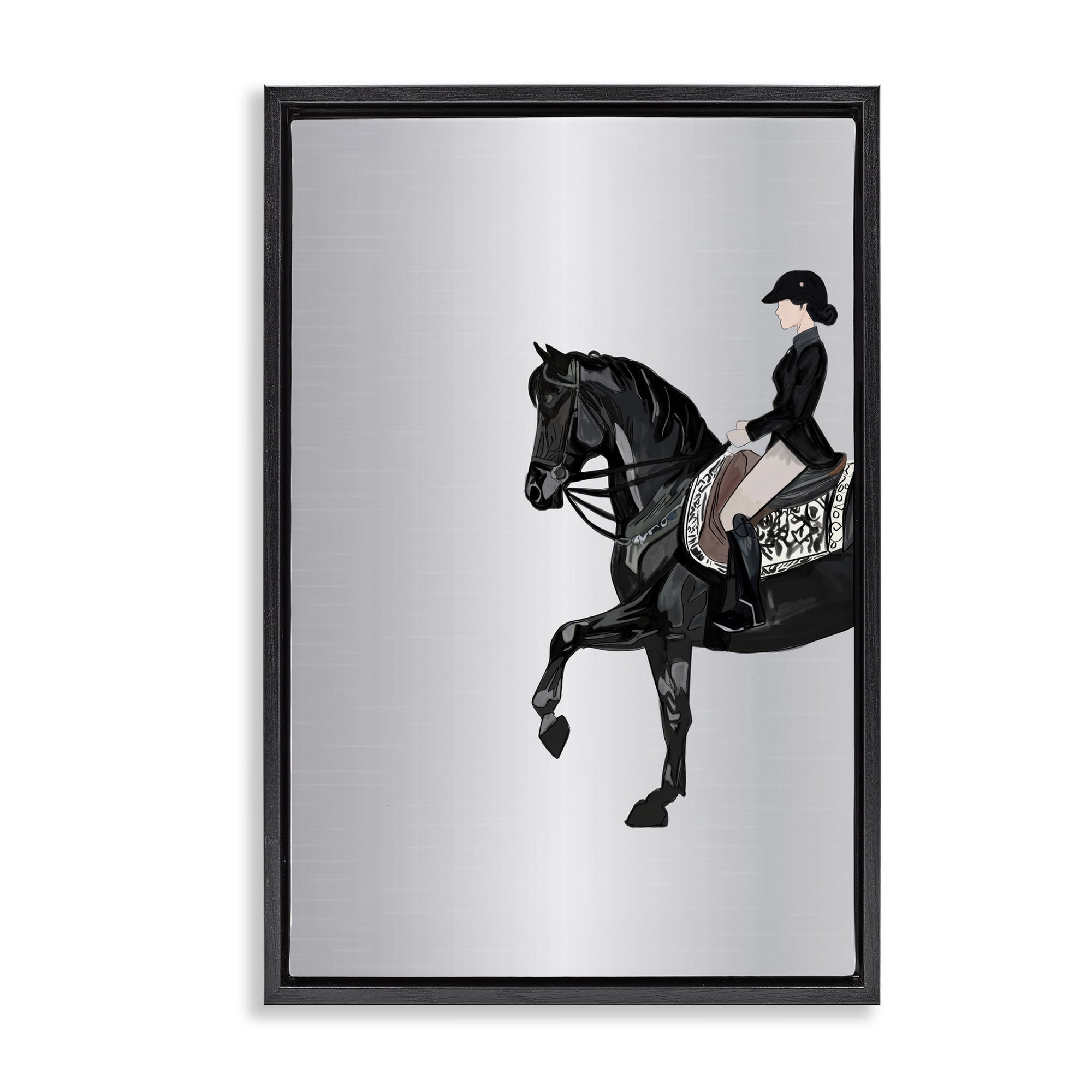Stupell Industries Silver Rider Jockey Animals & Insects Painting Black Floater Framed Canvas Art Print Wall Art, 17 x 25