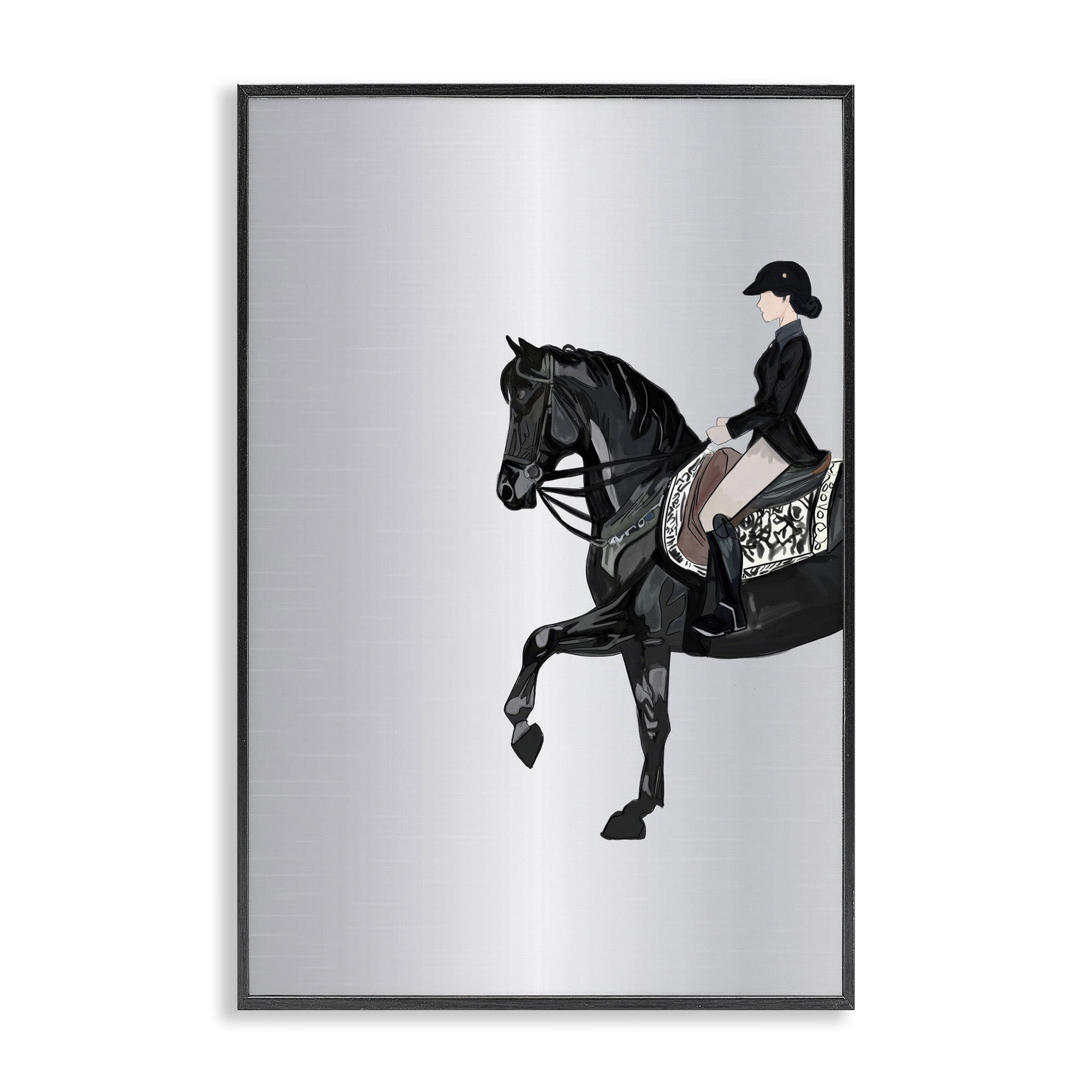 Stupell Industries Silver Rider Jockey Animals & Insects Painting Black Framed Art Print Wall Art, 20 x 30