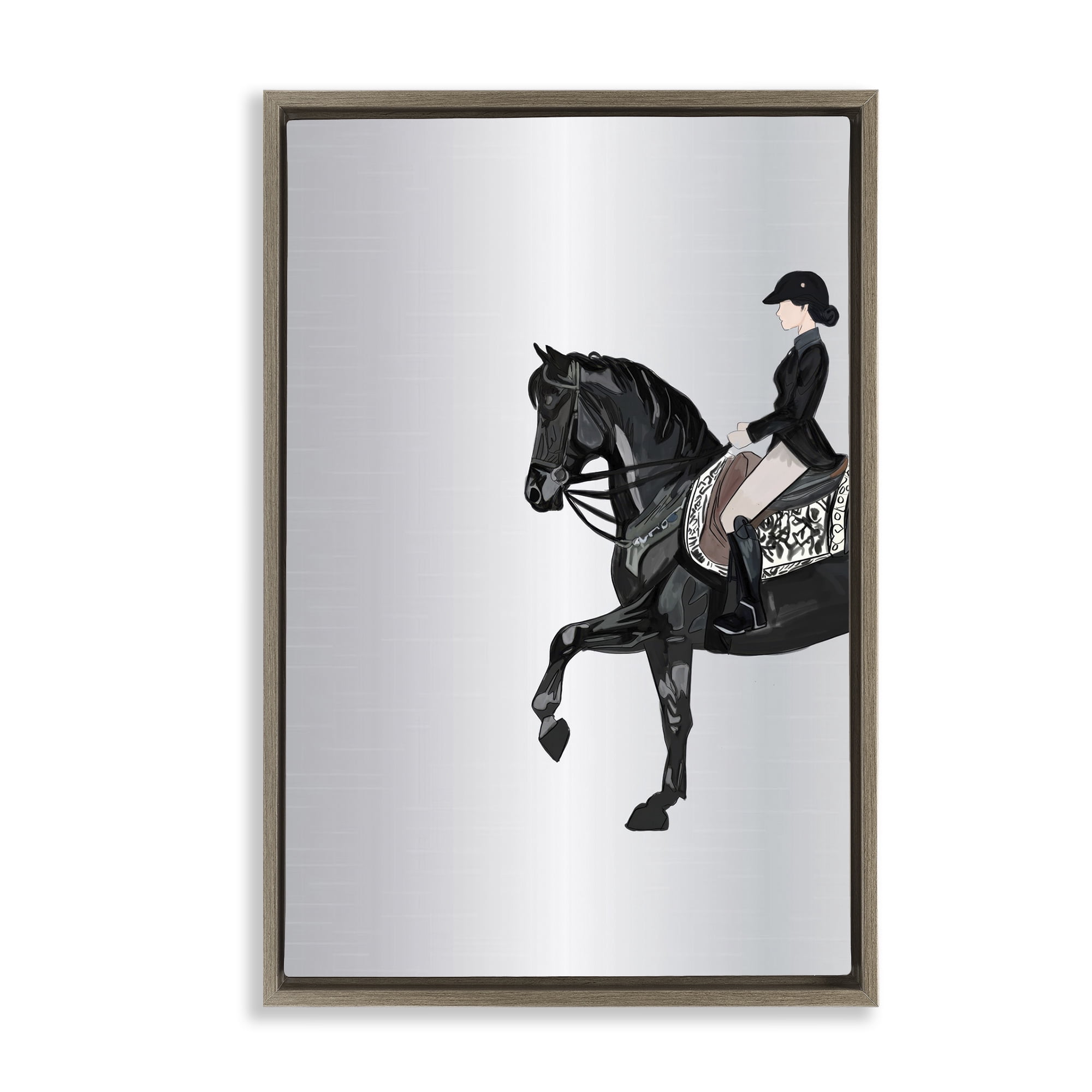 Stupell Industries Silver Rider Jockey Animals & Insects Painting Brown Floater Framed Canvas Art Print Wall Art, 17 x 25