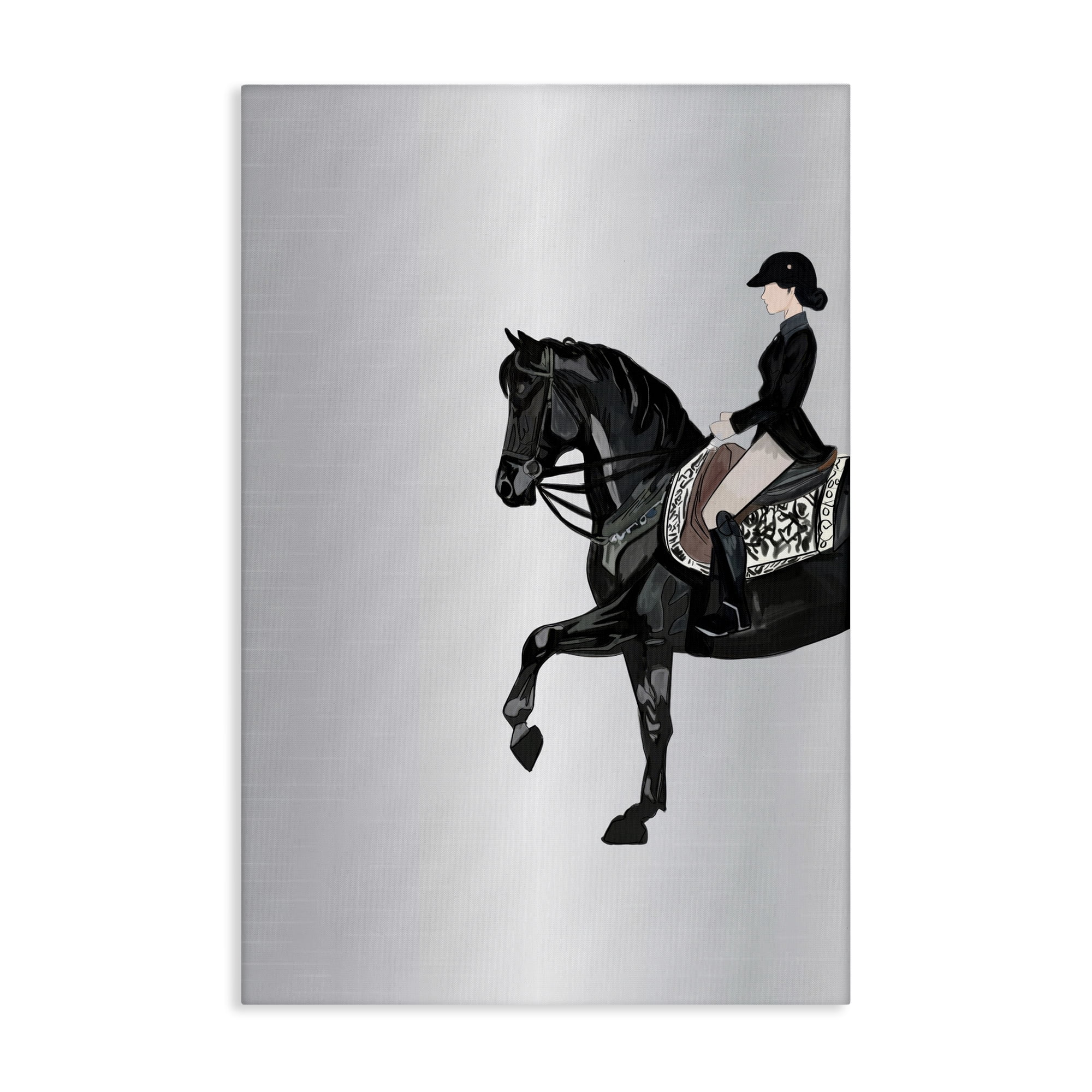Stupell Industries Silver Rider Jockey Animals & Insects Painting Gallery Wrapped Canvas Art Print Wall Art, 24 x 36