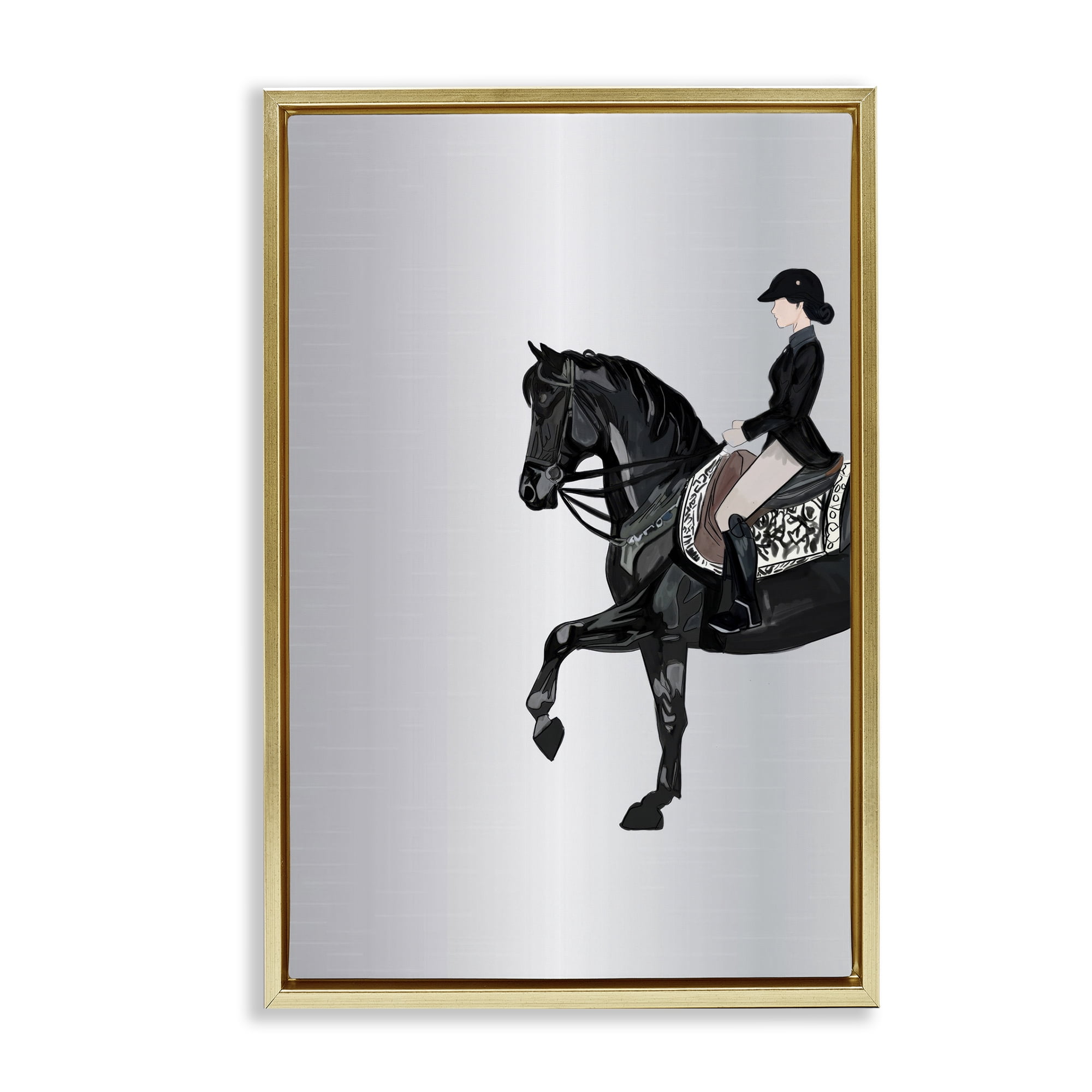 Stupell Industries Silver Rider Jockey Animals & Insects Painting Gold Floater Framed Canvas Art Print Wall Art, 21 x 31