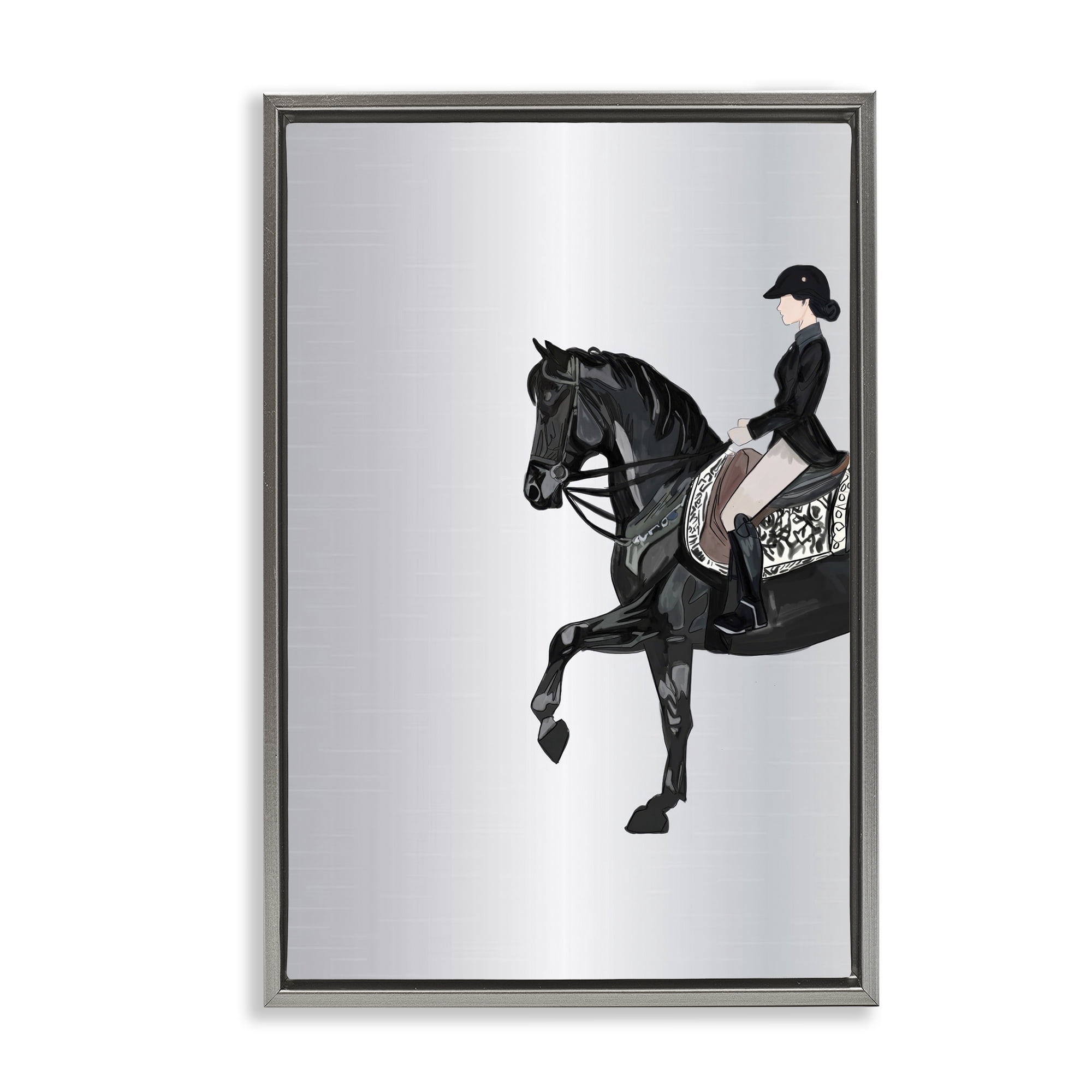 Stupell Industries Silver Rider Jockey Animals & Insects Painting Gray Floater Framed Canvas Art Print Wall Art, 21 x 31