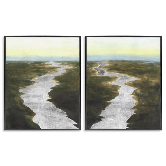 Stupell Industries Silver River Meadow Landscape Landscape & Nature Painting Black Framed Art Print Wall Art, 16 x 20, Set of 2