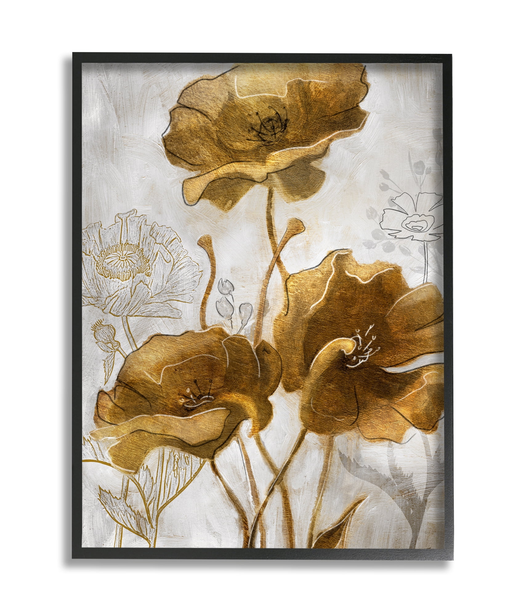 Stupell Industries Silver and Gold Poppies Abstract Flower Field Black Framed, 11 x 14, Design by Studio W