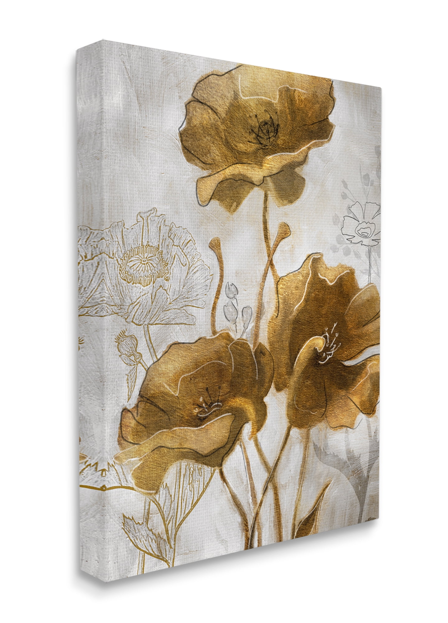 Stupell Industries Silver and Gold Poppies Abstract Flower Field Canvas Wall Art, 36 x 48, Design by Studio W