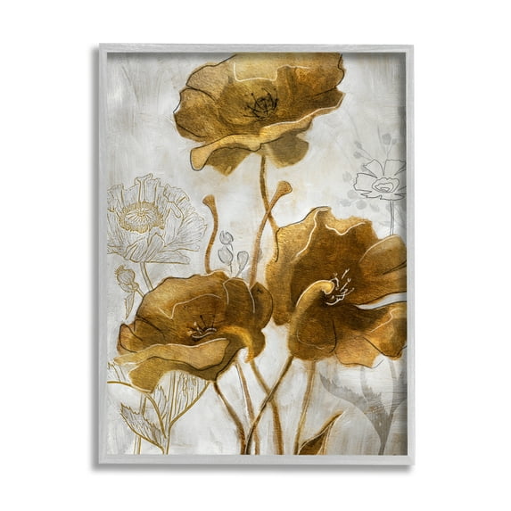 Stupell Industries Silver and Gold Poppies Abstract Flower Field Grey Framed, 11 x 14, Design by Studio W
