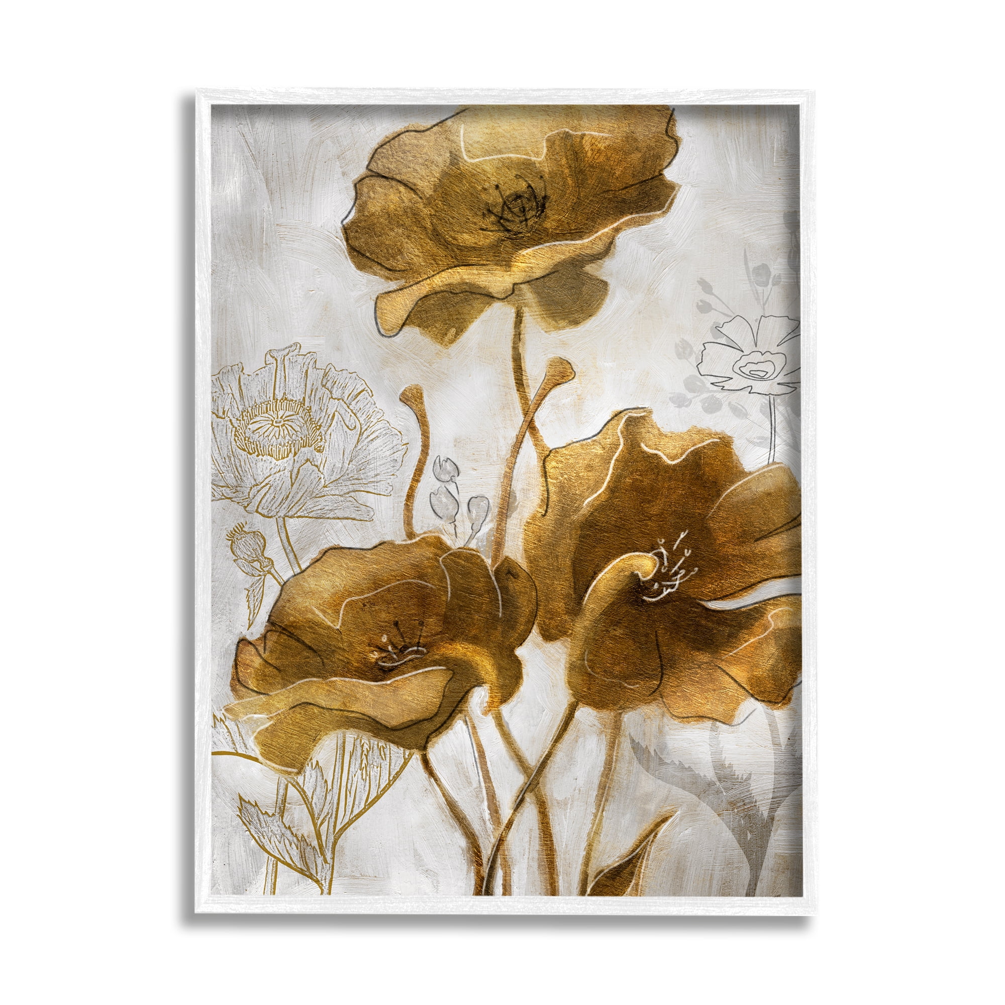 Stupell Industries Silver and Gold Poppies Abstract Flower Field Painting Framed Art Print Wall Art, 16x20, By Studio W
