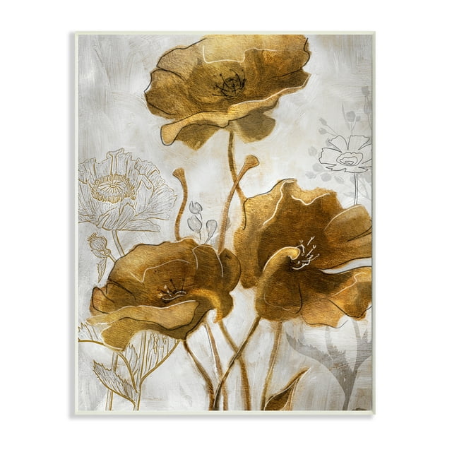 Stupell Industries Silver and Gold Poppies Abstract Flower Field Wall Plaque, 10 x 15, Design by Studio W