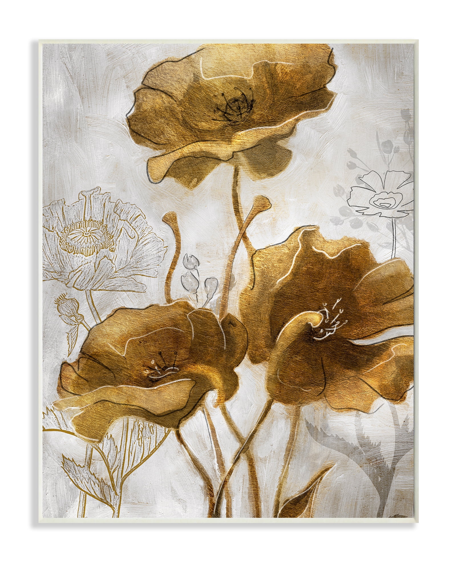 Stupell Industries Silver and Gold Poppies Abstract Flower Field Wall Plaque, 13 x 19, Design by Studio W