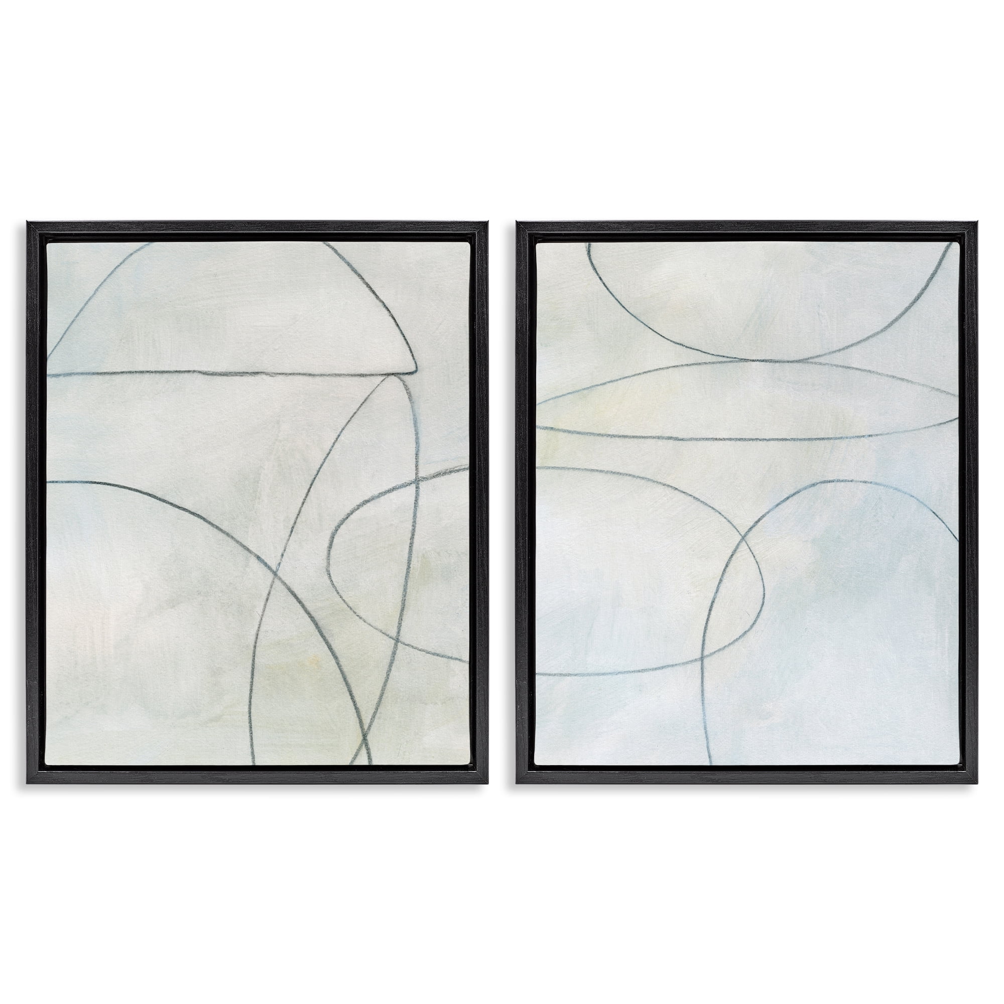 Stupell Industries Simple Abstract Pencil Shapes Abstract Drawing Black Floater Framed Canvas Art Print Wall Art, 17 x 21, Set of 2
