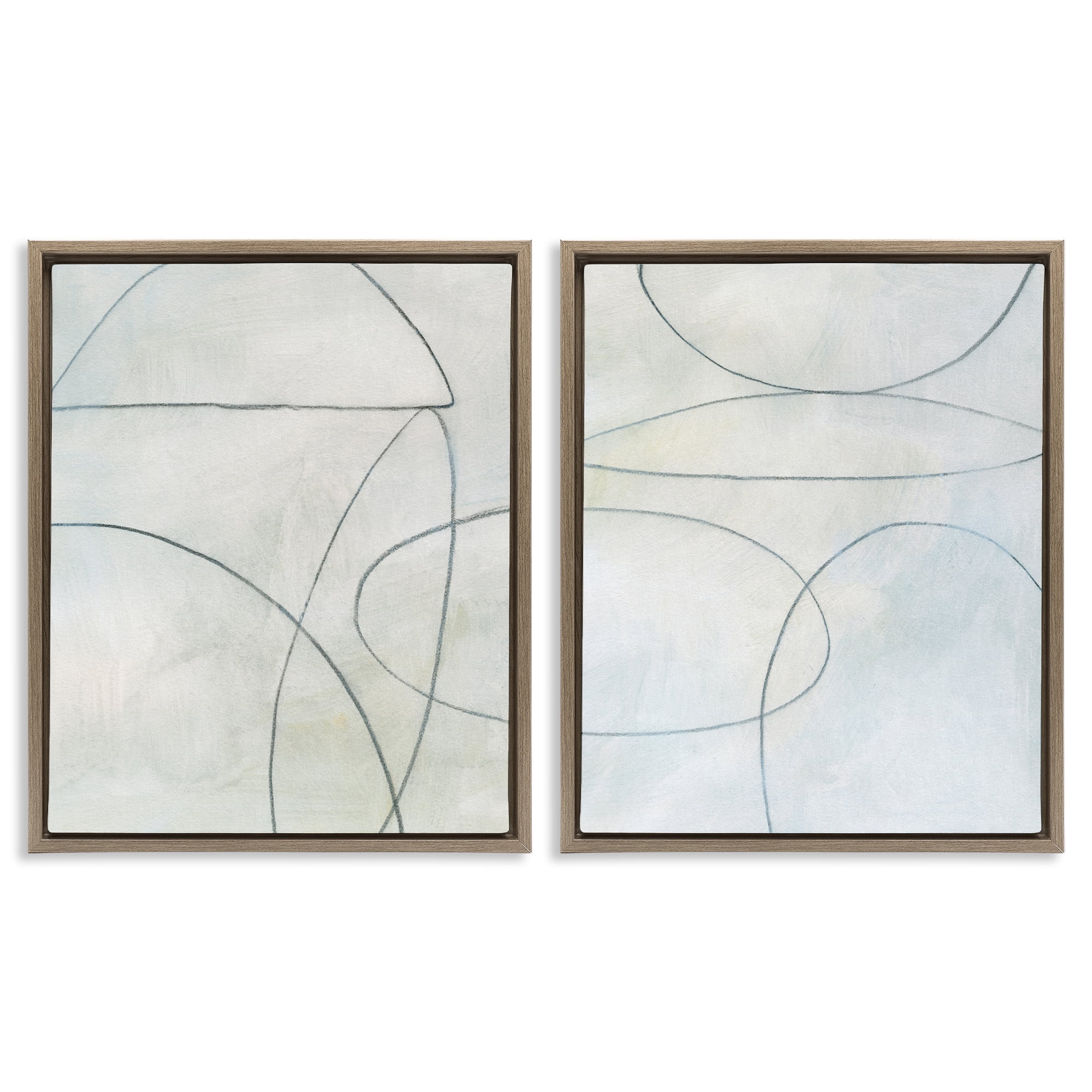 Stupell Industries Simple Abstract Pencil Shapes Abstract Drawing Brown Floater Framed Canvas Art Print Wall Art, 31 x 25, Set of 2
