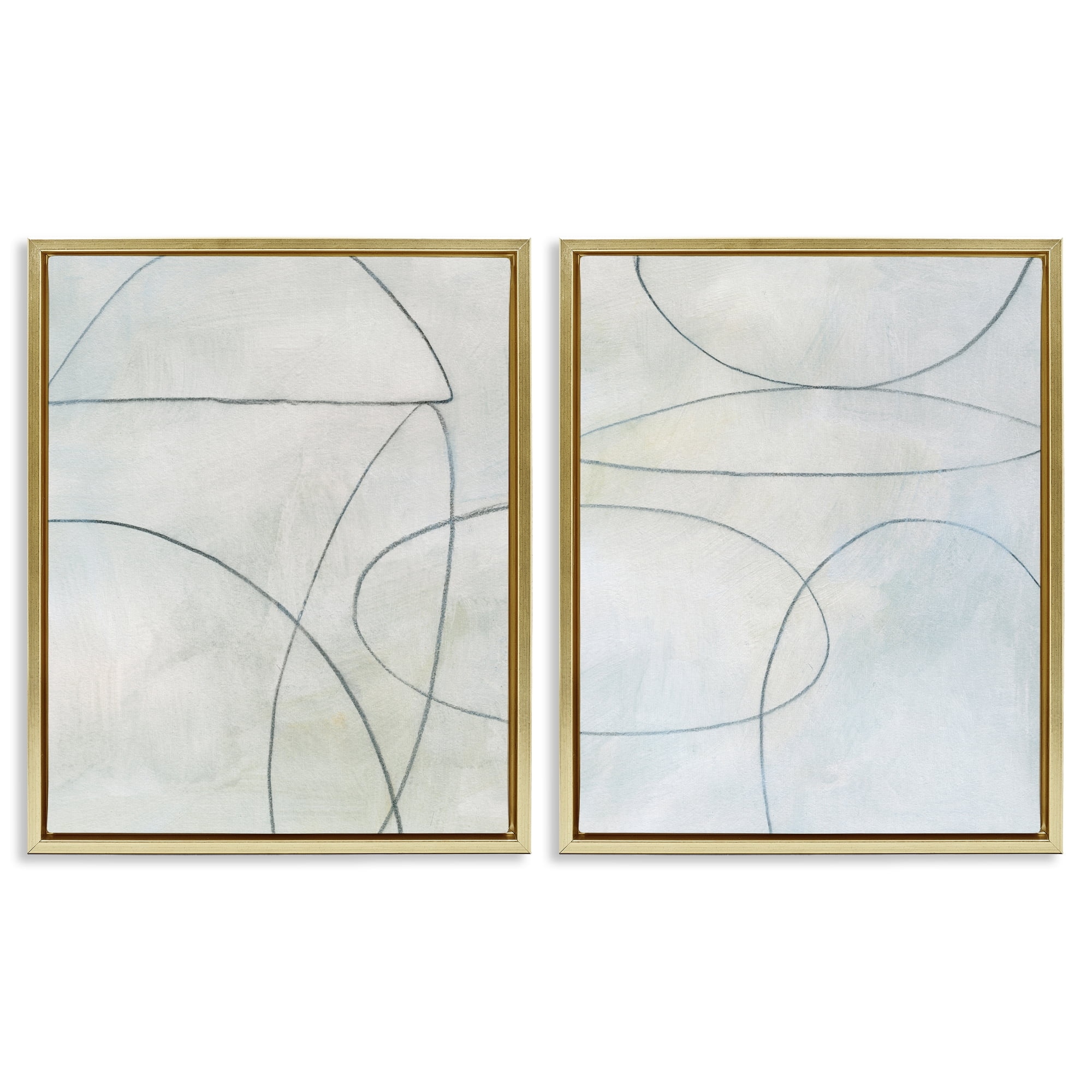 Stupell Industries Simple Abstract Pencil Shapes Abstract Drawing Gold Floater Framed Canvas Art Print Wall Art, 17 x 21, Set of 2