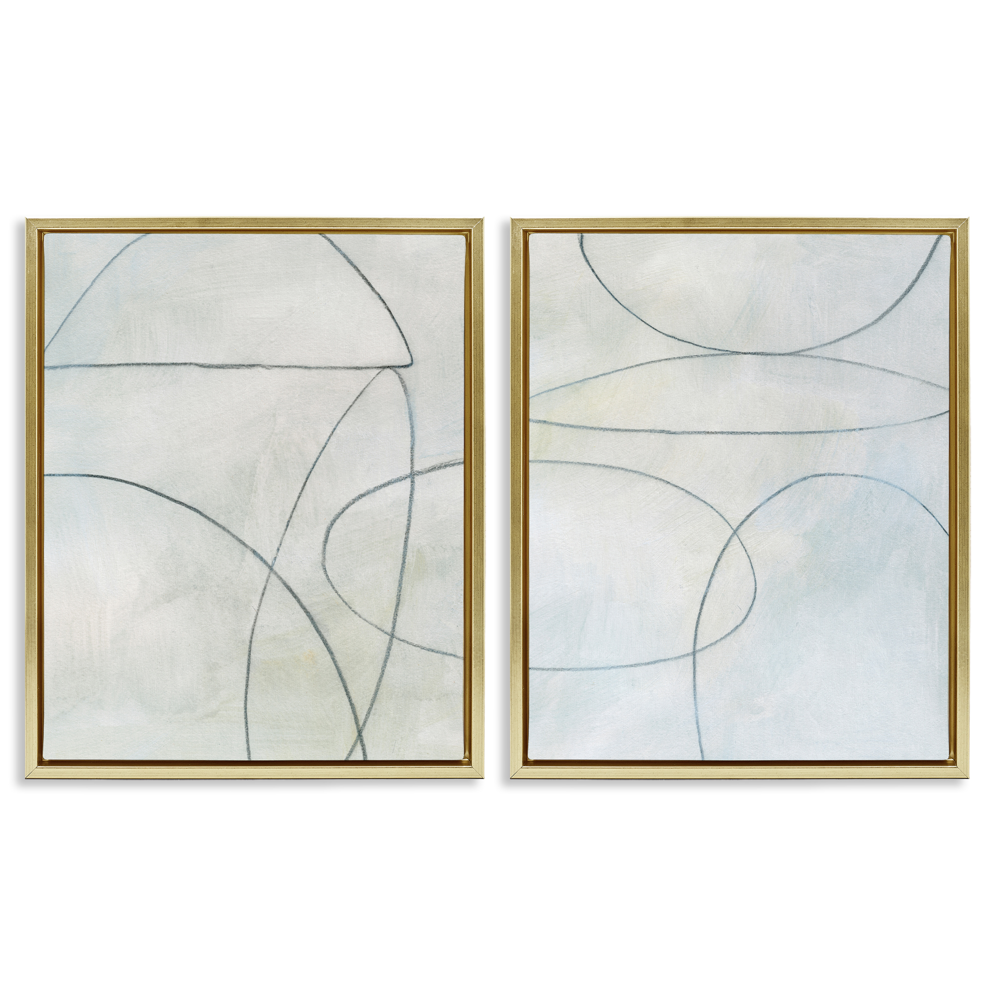 Stupell Industries Simple Abstract Pencil Shapes Abstract Drawing Gold Floater Framed Canvas Art Print Wall Art, 31 x 25, Set of 2
