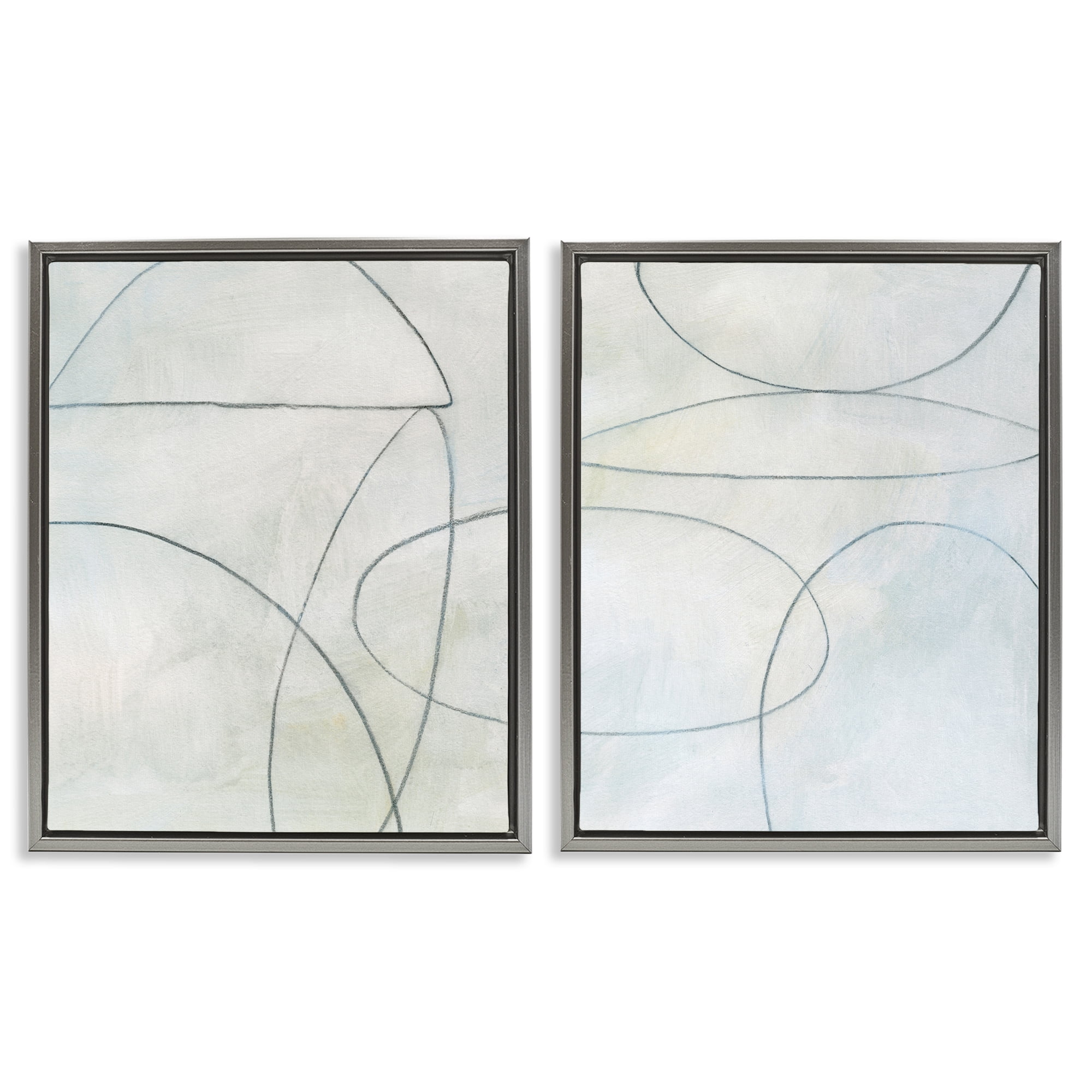 Stupell Industries Simple Abstract Pencil Shapes Abstract Drawing Gray Floater Framed Canvas Art Print Wall Art, 31 x 25, Set of 2